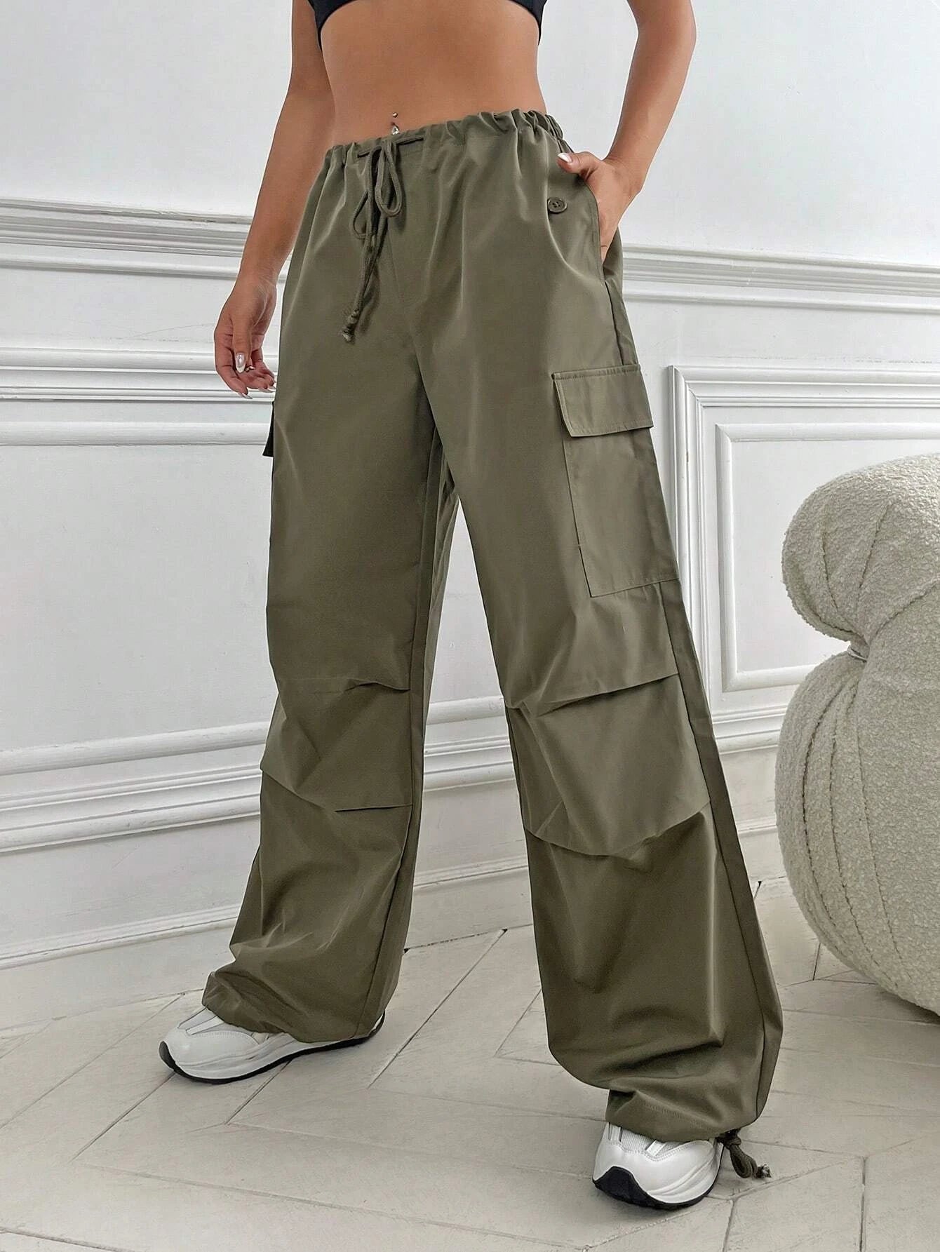 Flap Pocket Side Drawstring Waist Cargo PantsFlap Pocket Side Drawstring Waist Cargo Pants - Image 16