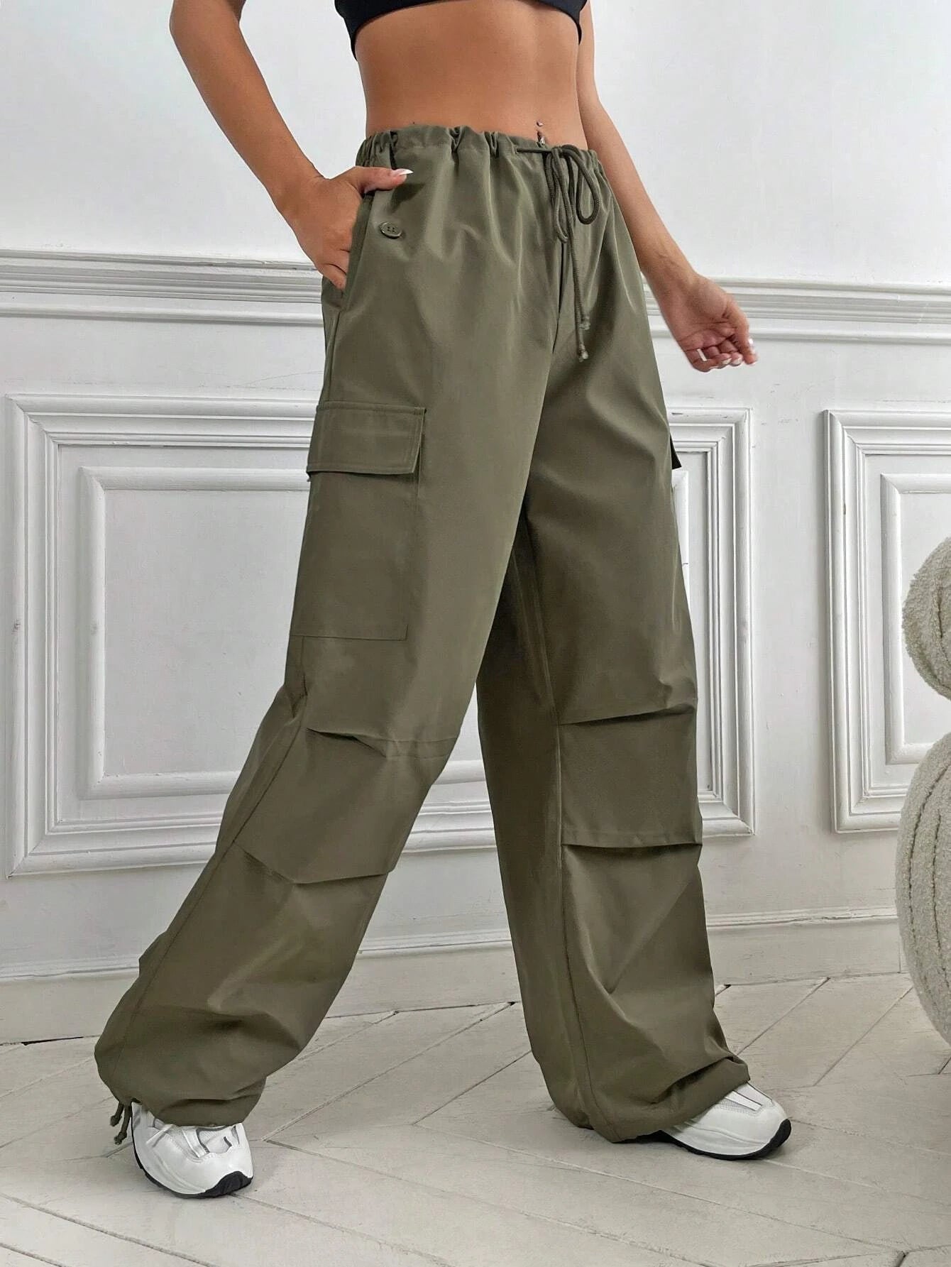 Flap Pocket Side Drawstring Waist Cargo PantsFlap Pocket Side Drawstring Waist Cargo Pants - Image 15