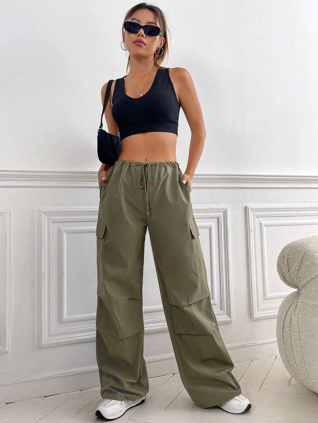 Flap Pocket Side Drawstring Waist Cargo PantsFlap Pocket Side Drawstring Waist Cargo Pants - Image 14