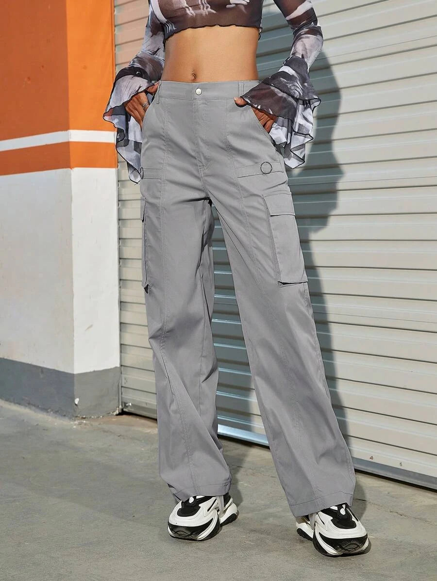 Street Solid Flap Pocket Side Cargo Pants – fit and style view