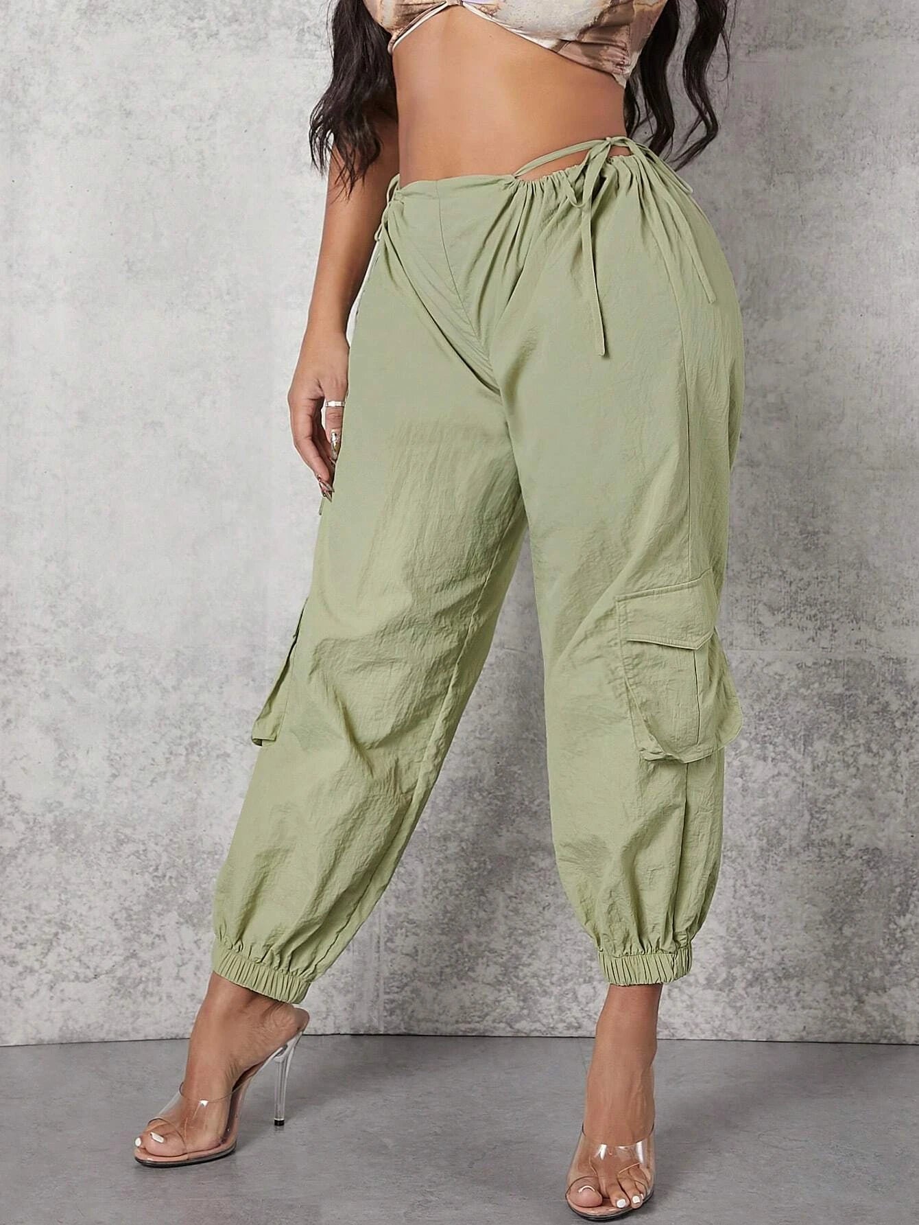 Casual Drawstring Waist Flap Pocket Cargo Pants – back view detail