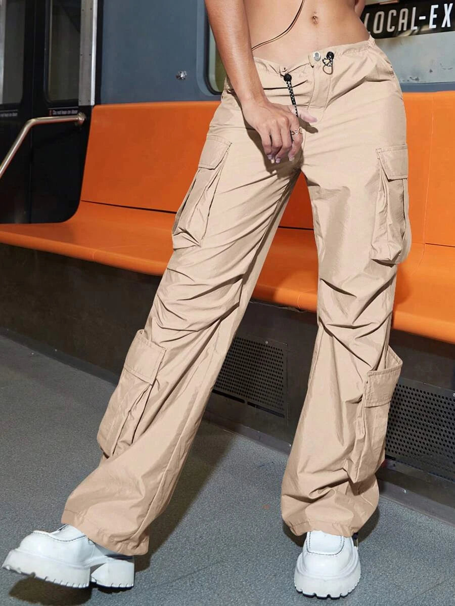 Street Vibes Flap Pockets Drawstring Cargo Pants – lifestyle view 25