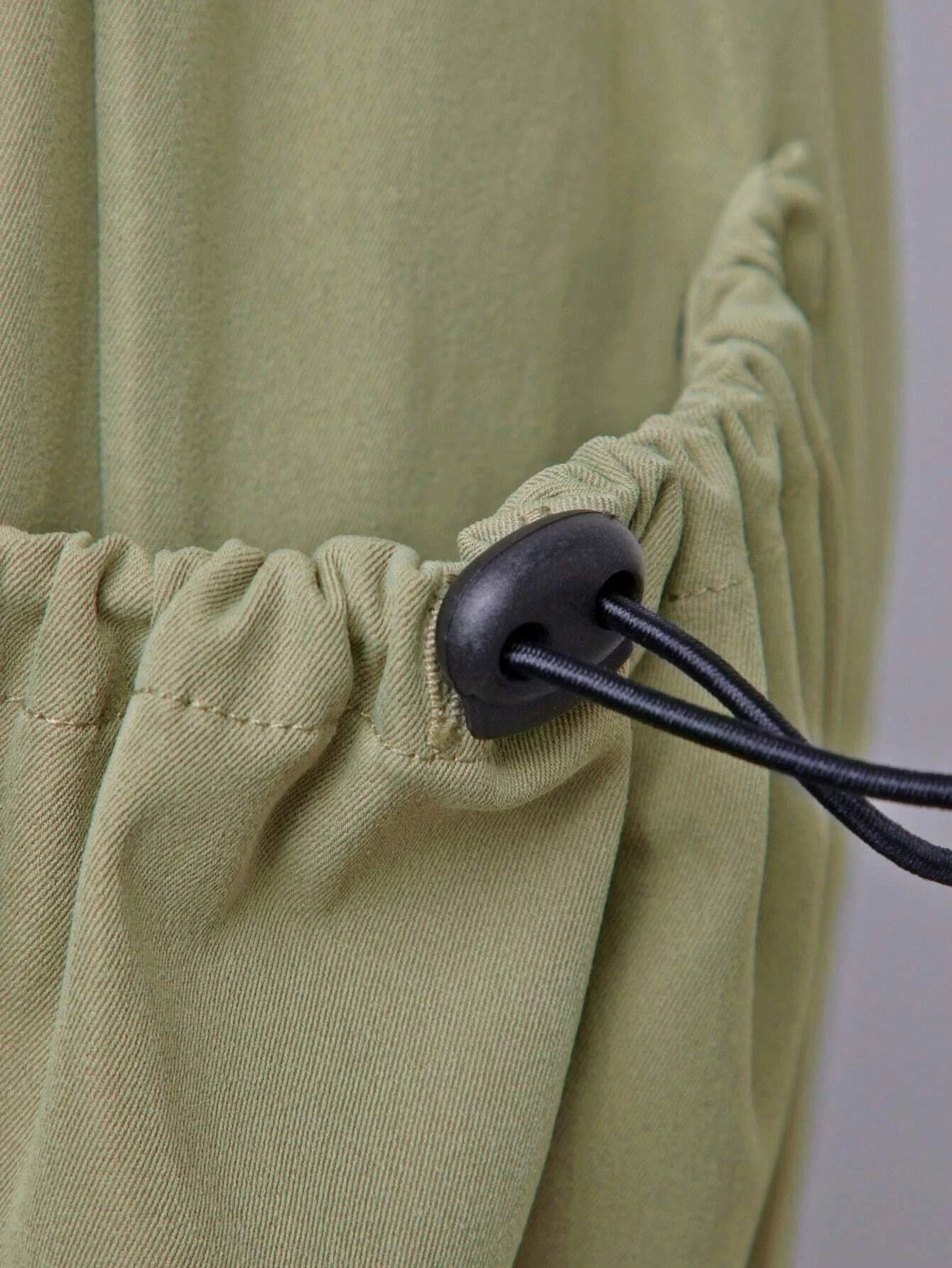 Solid Color Flap Pocket Drawstring Hem Cargo Pants – full length outfit view