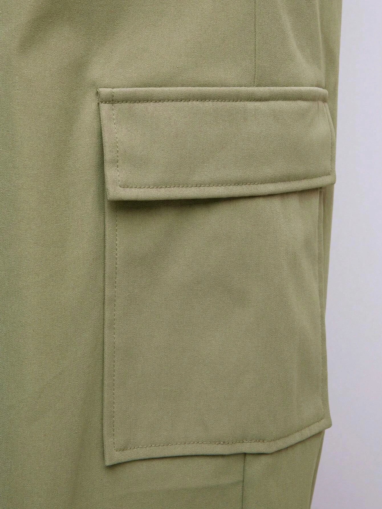 Solid Color Flap Pocket Drawstring Hem Cargo Pants – styled outfit view