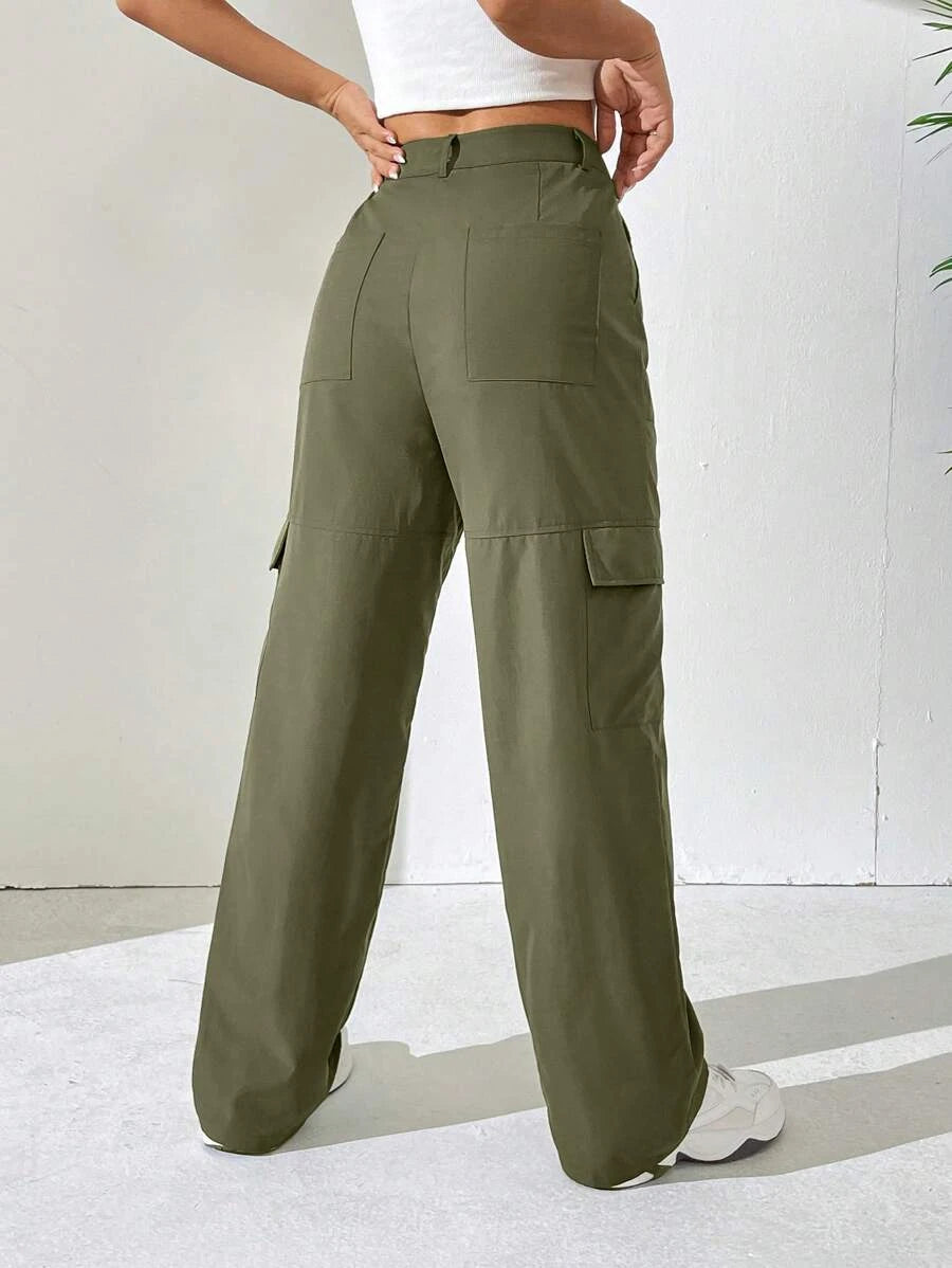 Easy Wear Solid Flap Pocket Side Cargo Pants – full length outfit view