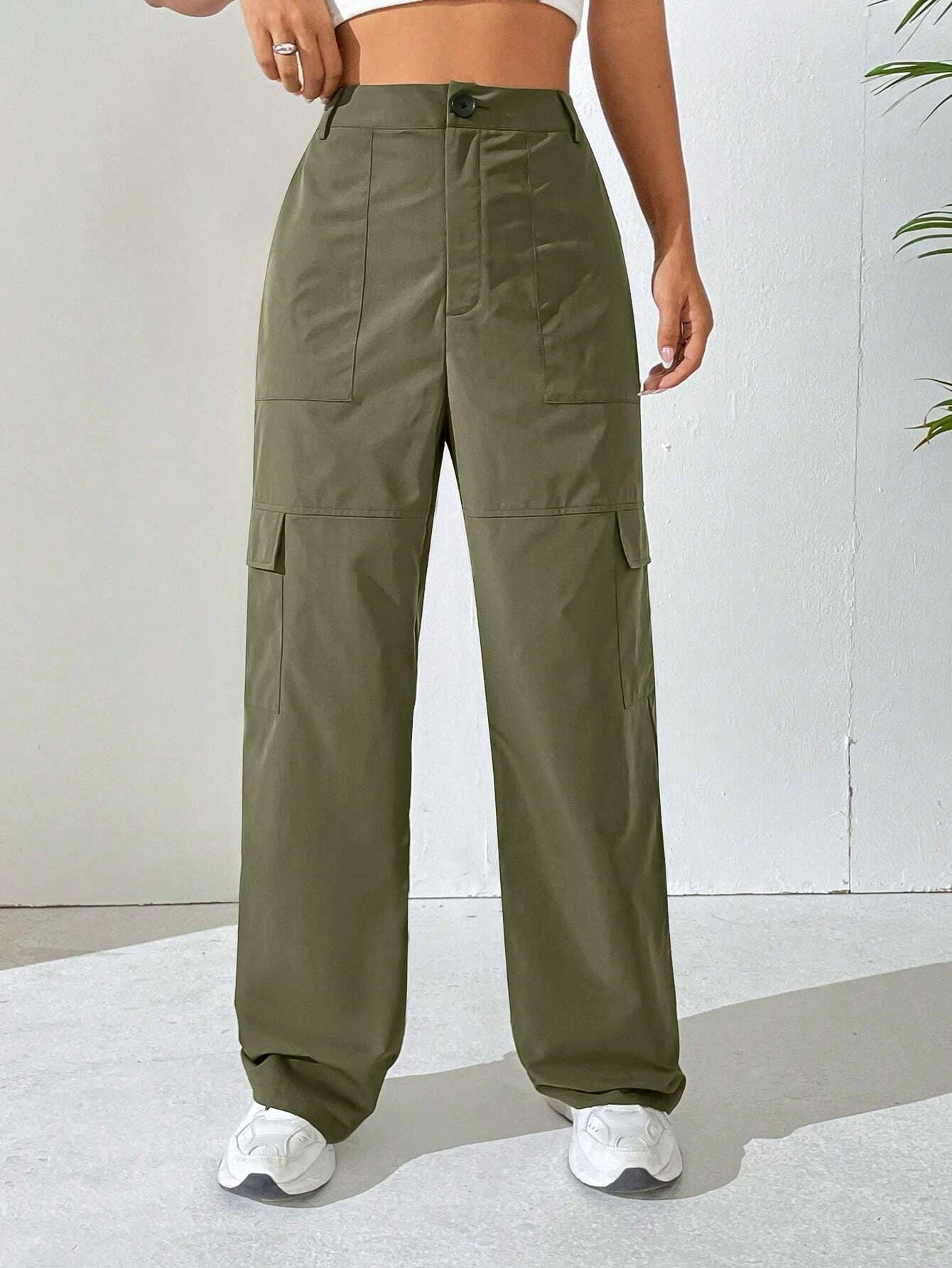 Solid Colored Flap Pocket Cargo Pant – model wearing view