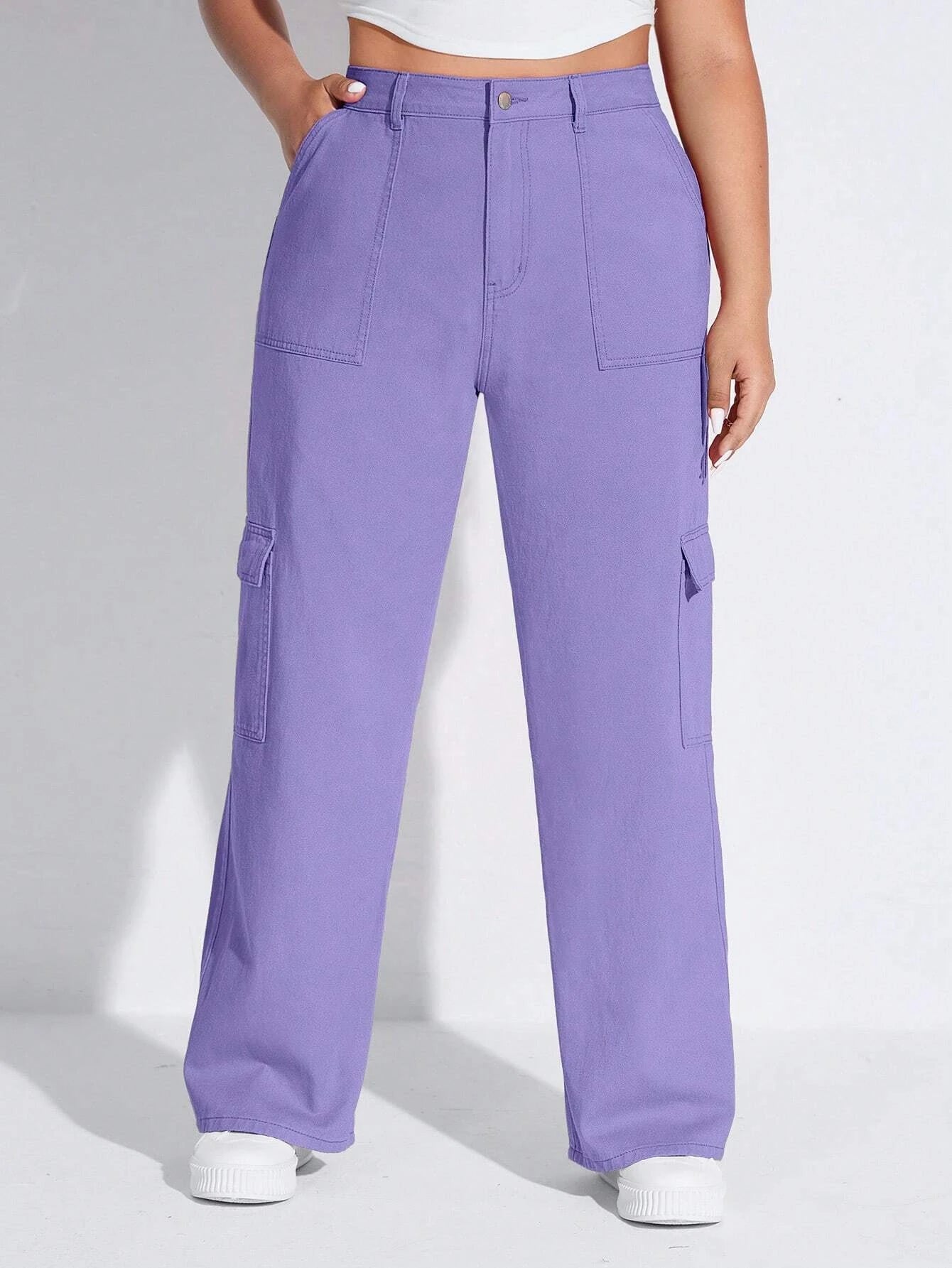 Solid Colored Flap Pocket Cargo Jeans – lifestyle view 12