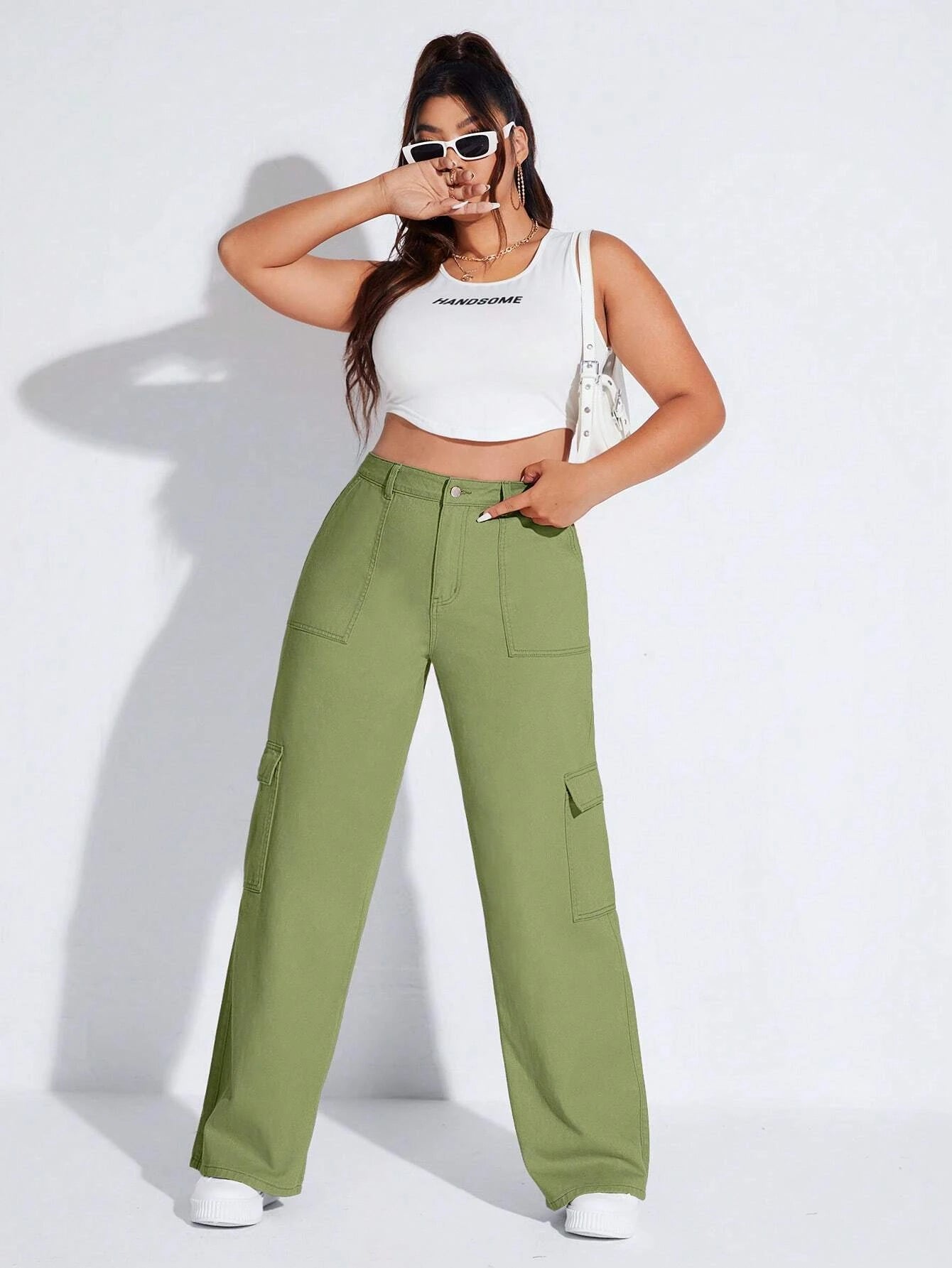 Solid Colored Flap Pocket Cargo Jeans – lifestyle view 16