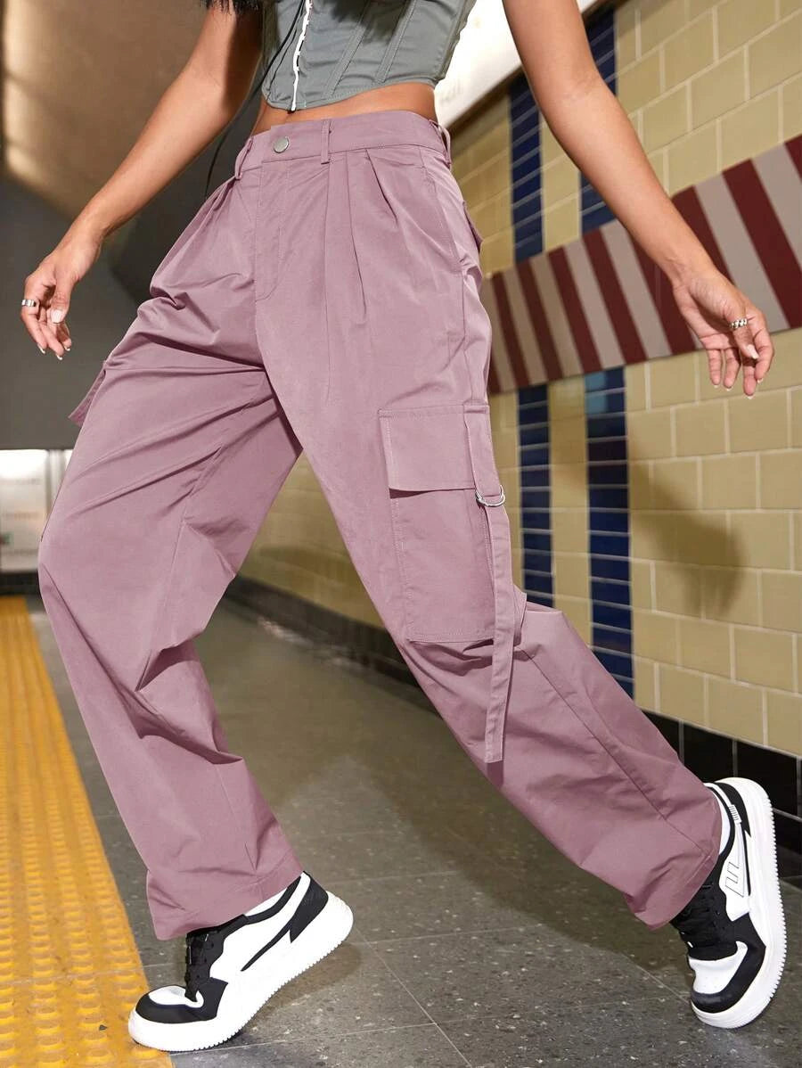 Trendy Flap Pocket Side Cargo Pants – back view detail