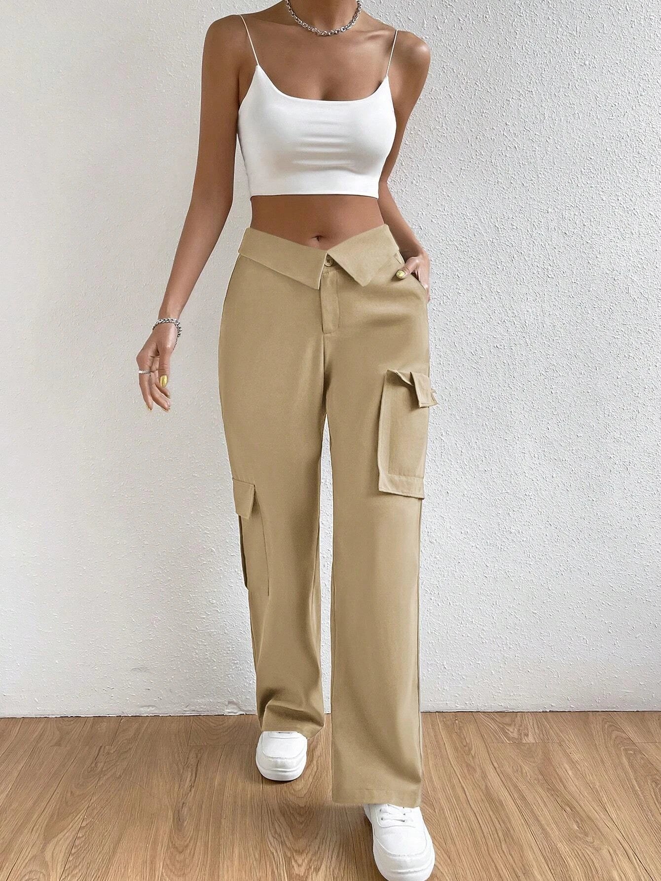 Folded Waist Side Flap Pocket Cargo Pants – lifestyle view 12