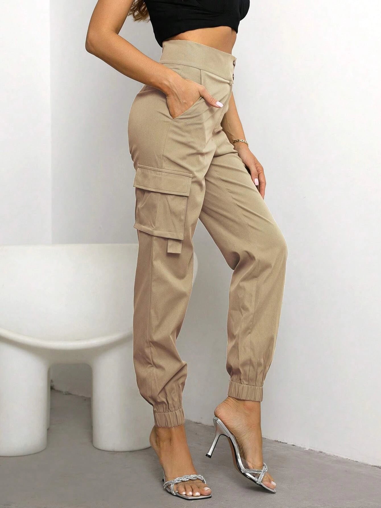Flap Side Pocket Casual Cargo Pants – women's cargo pants front view