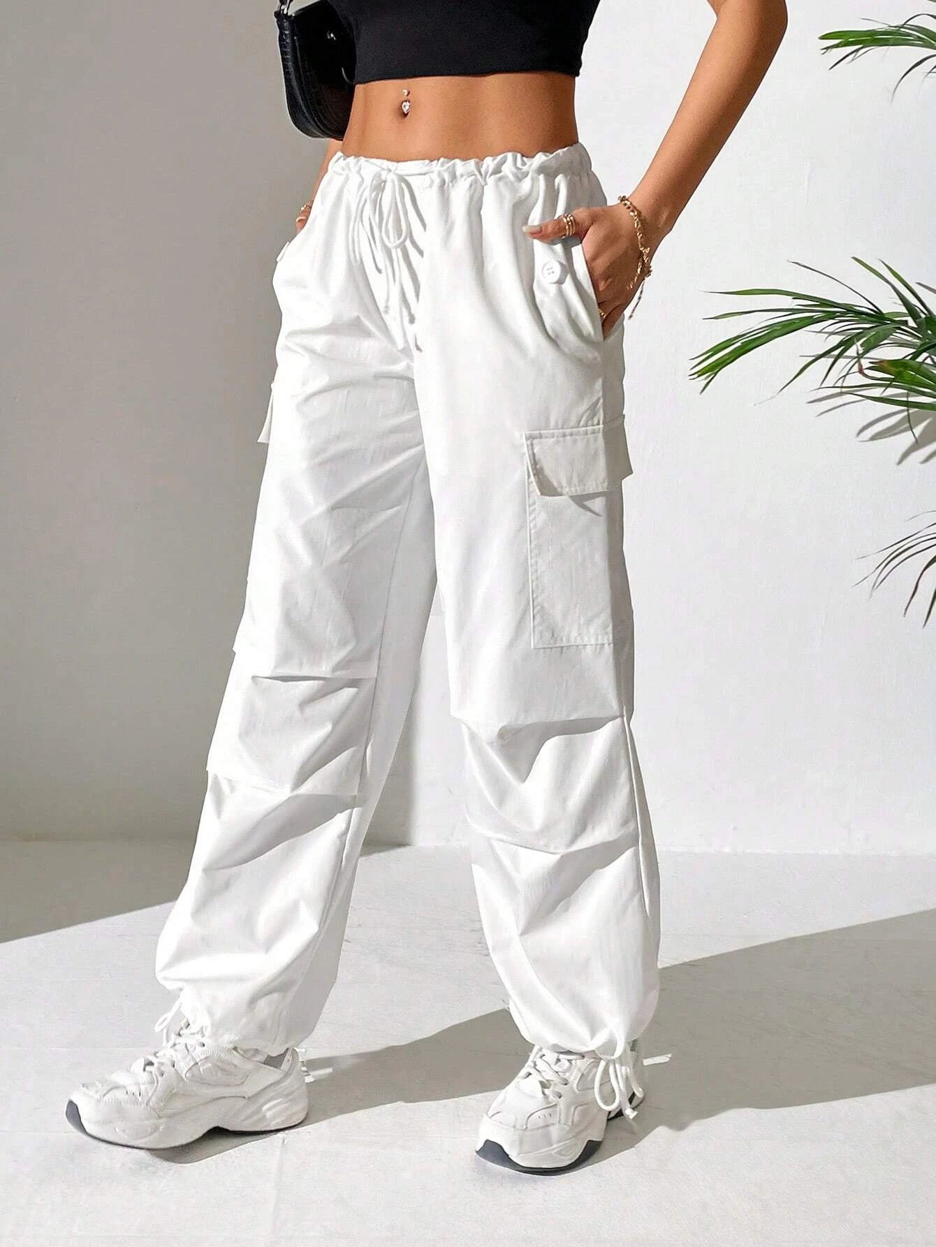 Drawstring Parachute Cargo Pants – pocket detail close-up