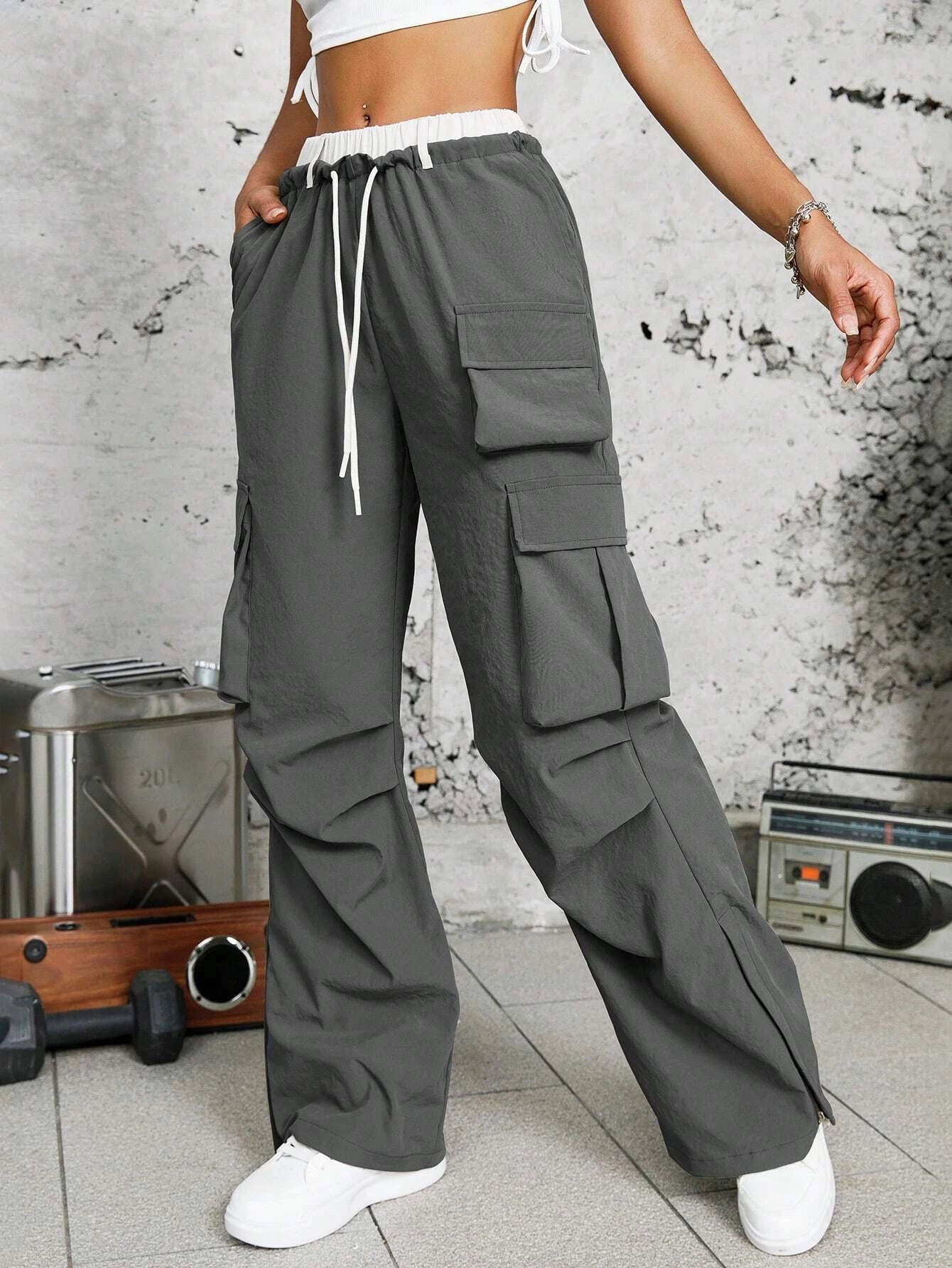 Ruched Drawstring Cargo Pant – women's cargo pants front view