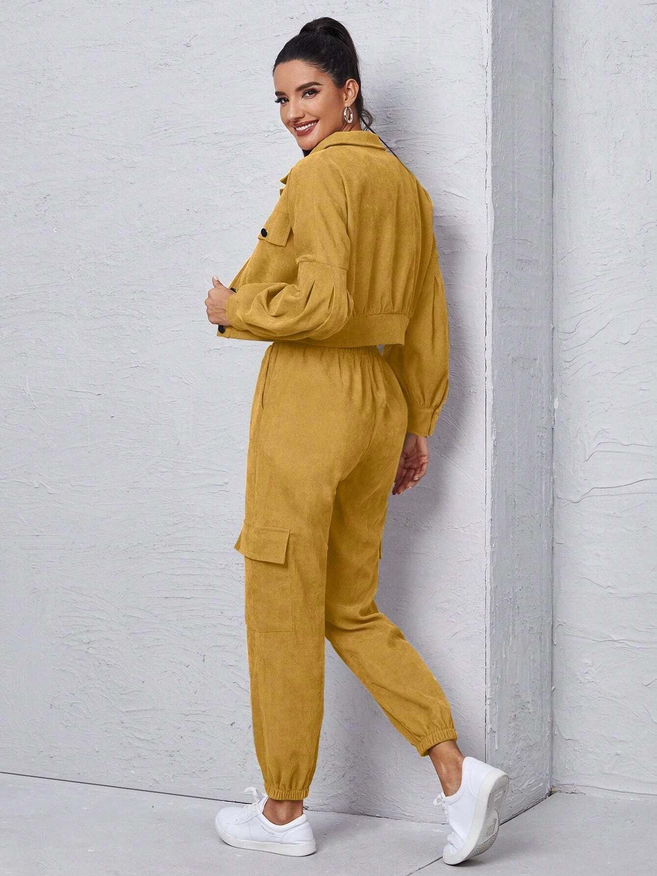 Jacket With Tie Front Cargo Pants