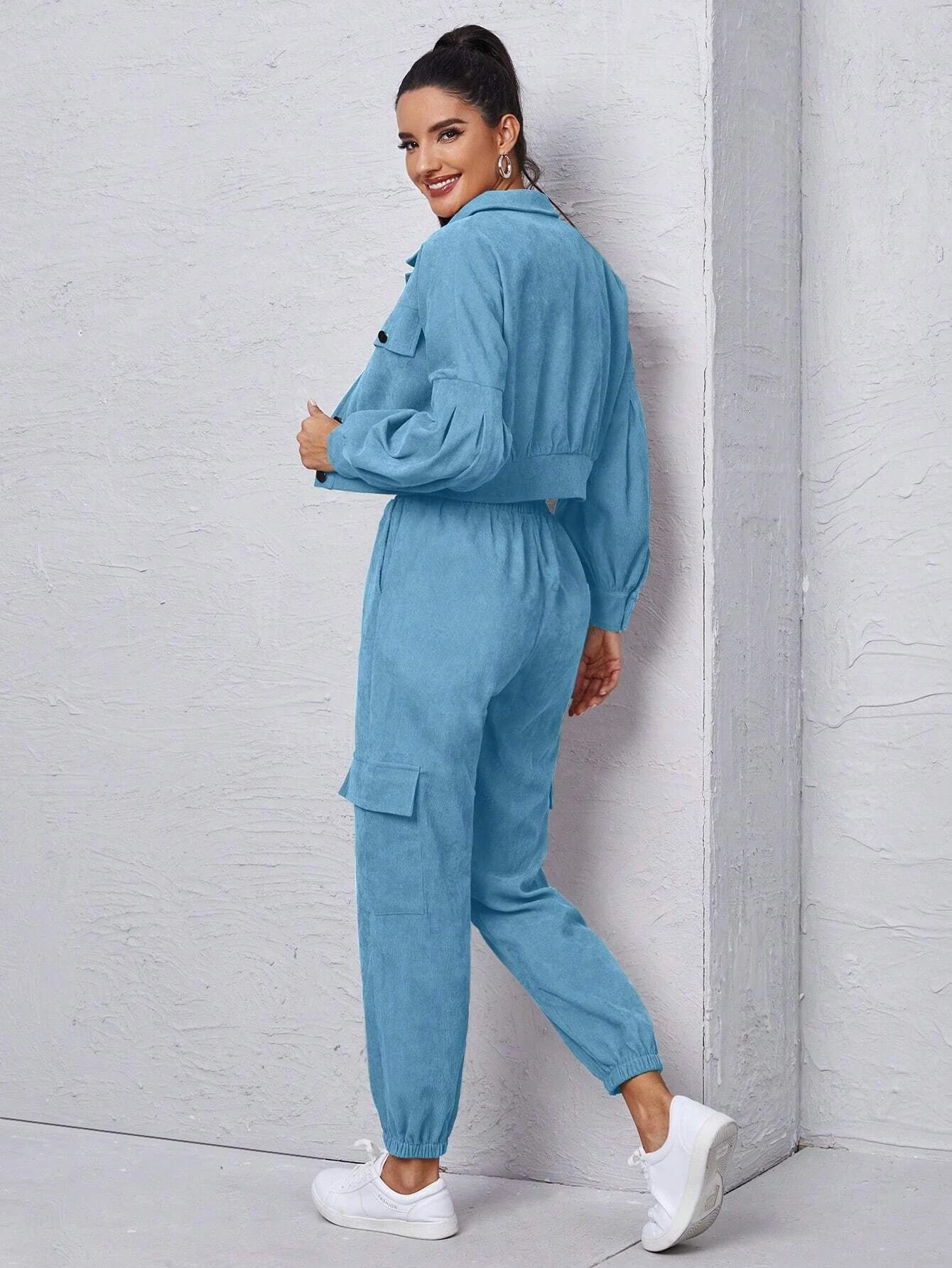 Jacket With Tie Front Cargo Pants