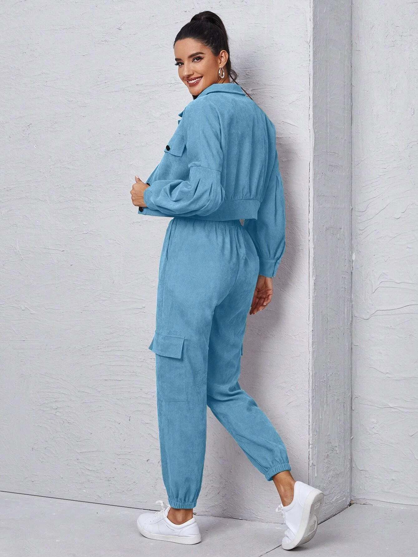 Jacket With Tie Front Cargo Pants