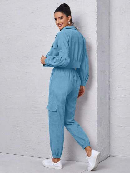 Jacket With Tie Front Cargo Pants