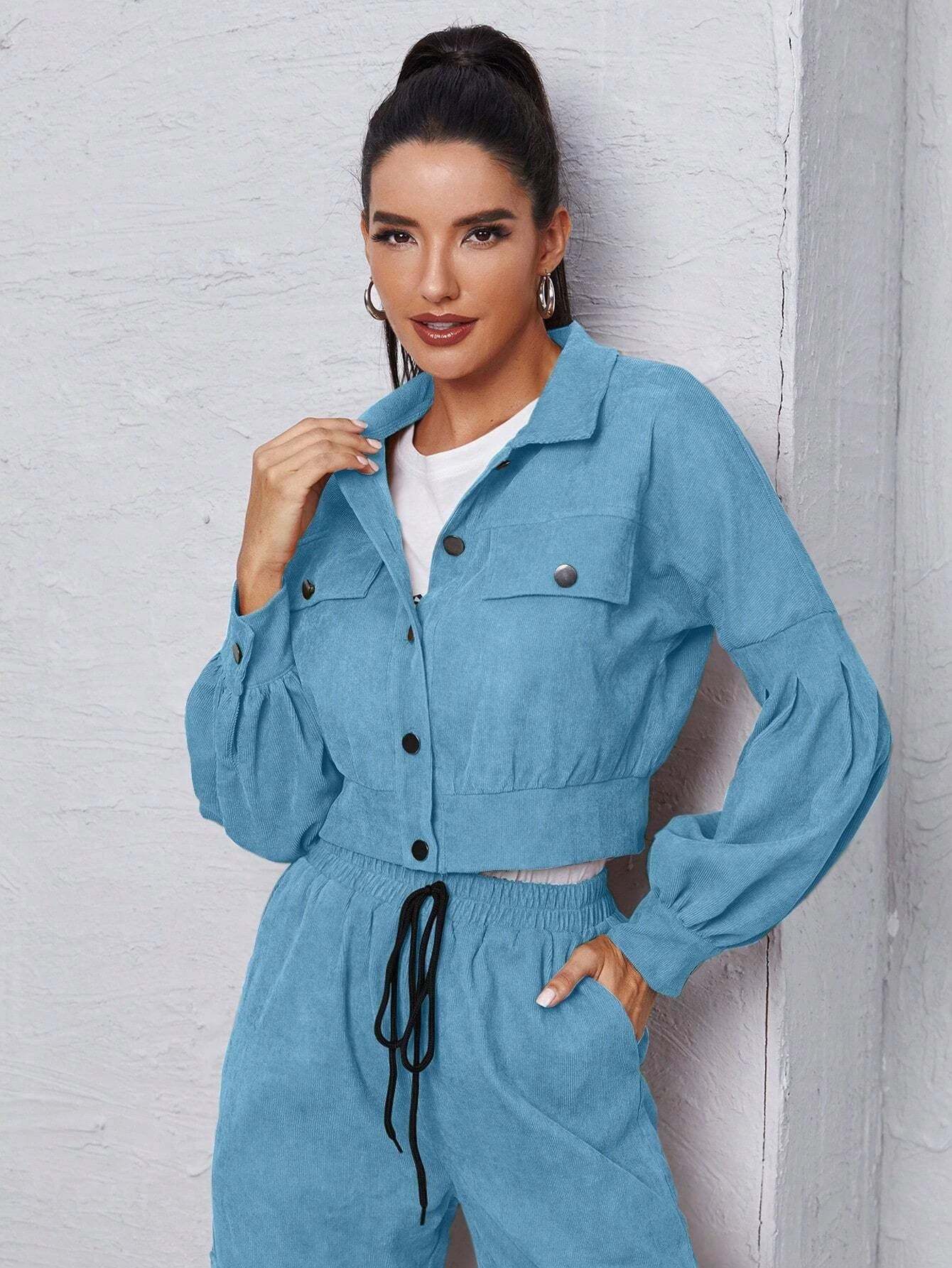 Jacket With Tie Front Cargo Pants