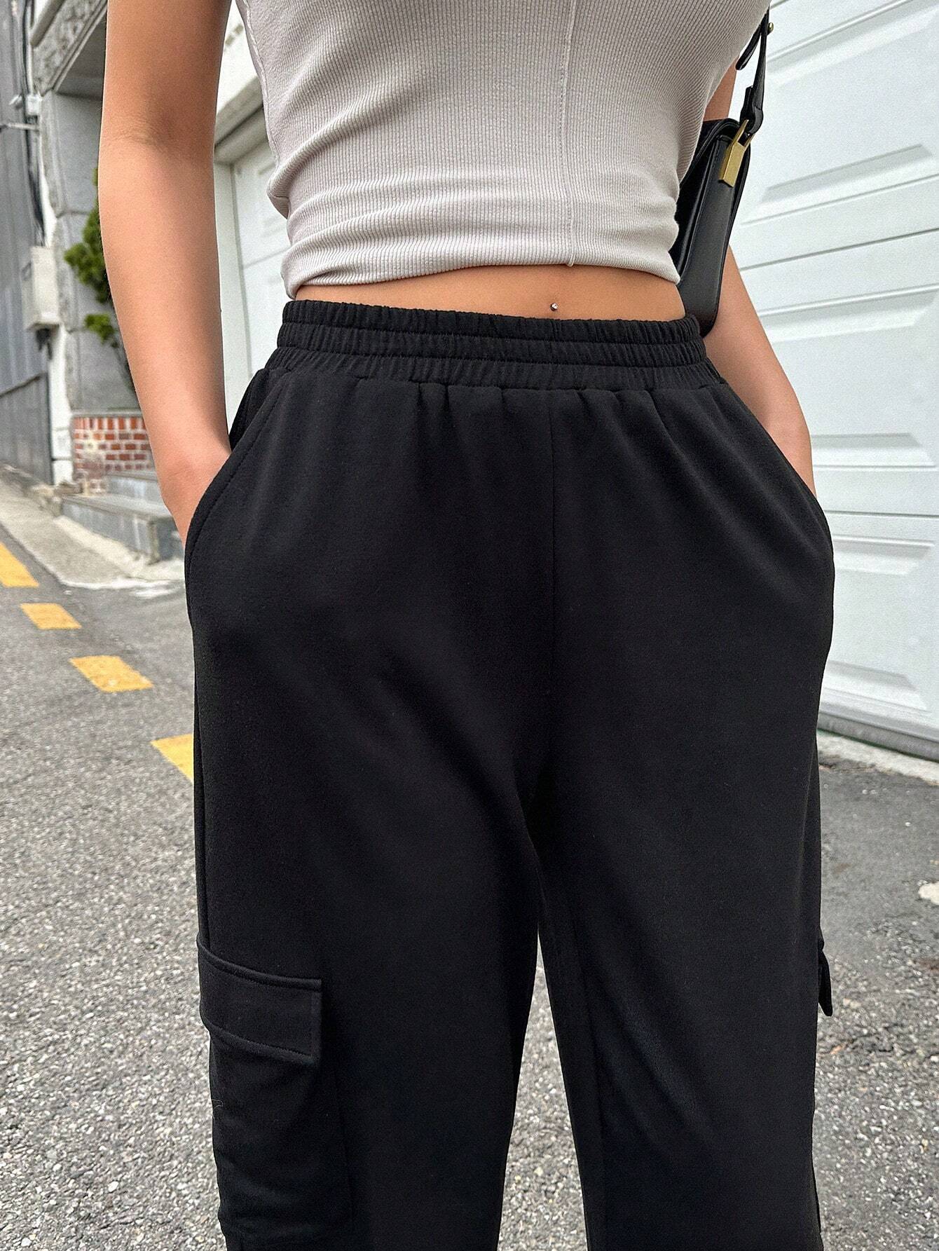 Flap Pocket Straight Fit Cargo Pants – full length outfit view