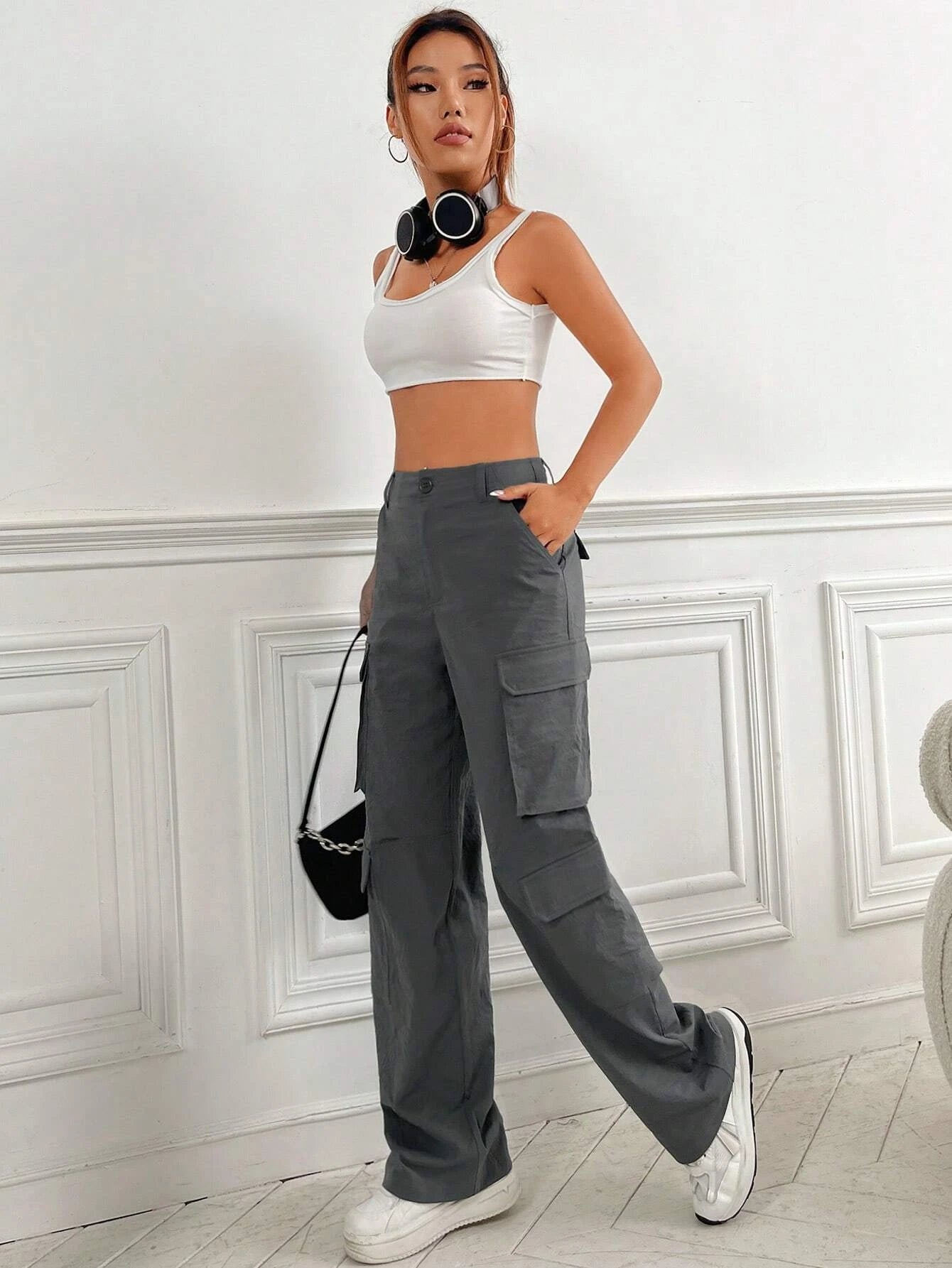 Flap Pocket Non Stretch Cargo Pants – waistband detail