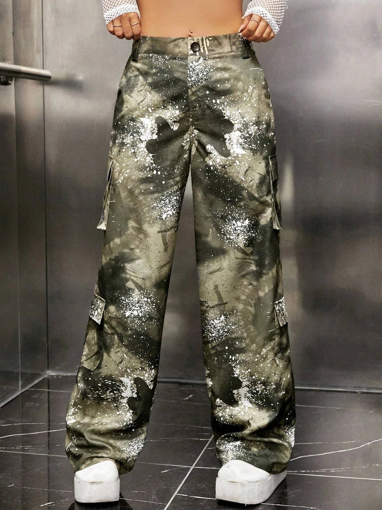 Tie Dye Flap Pocket Side Cargo Pants – side profile view