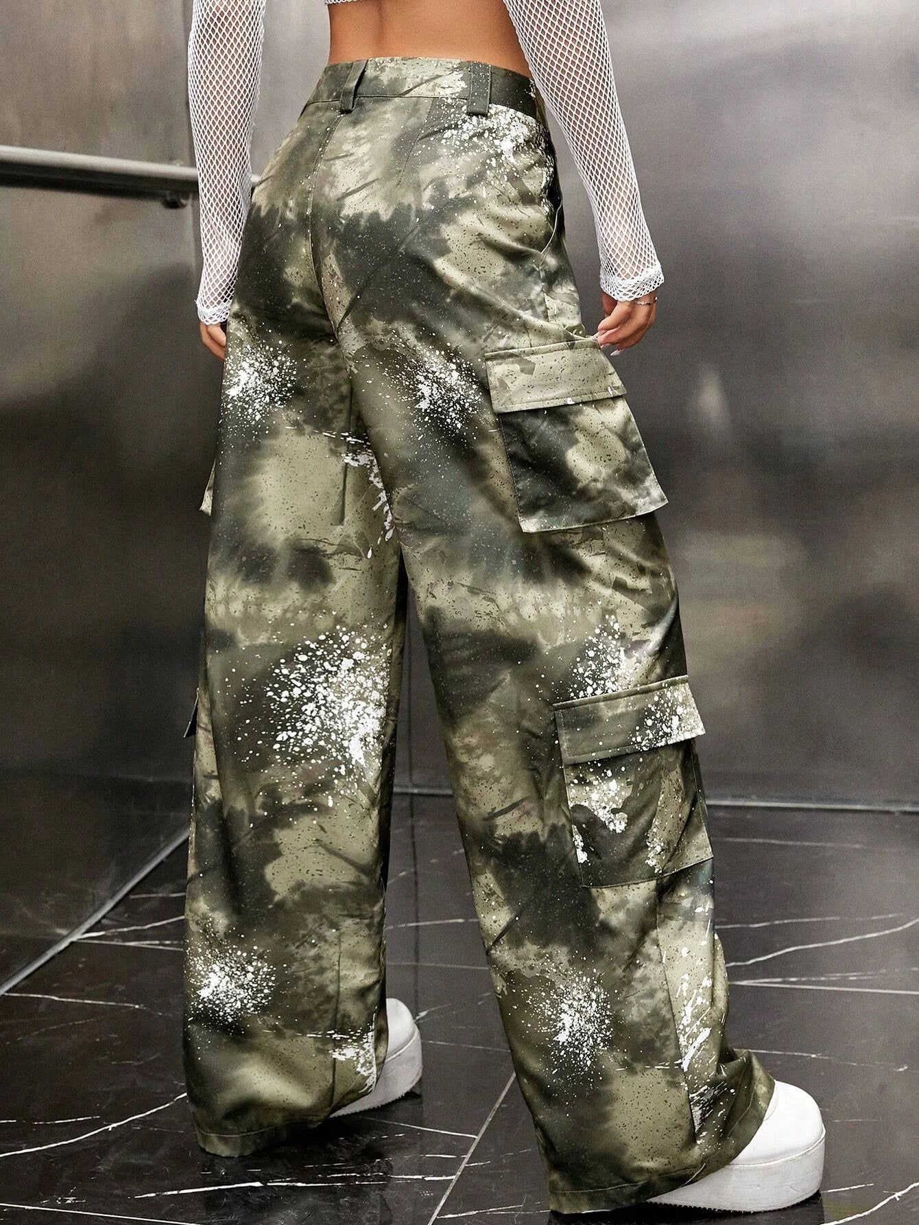 Tie Dye Flap Pocket Side Cargo Pants – back view detail