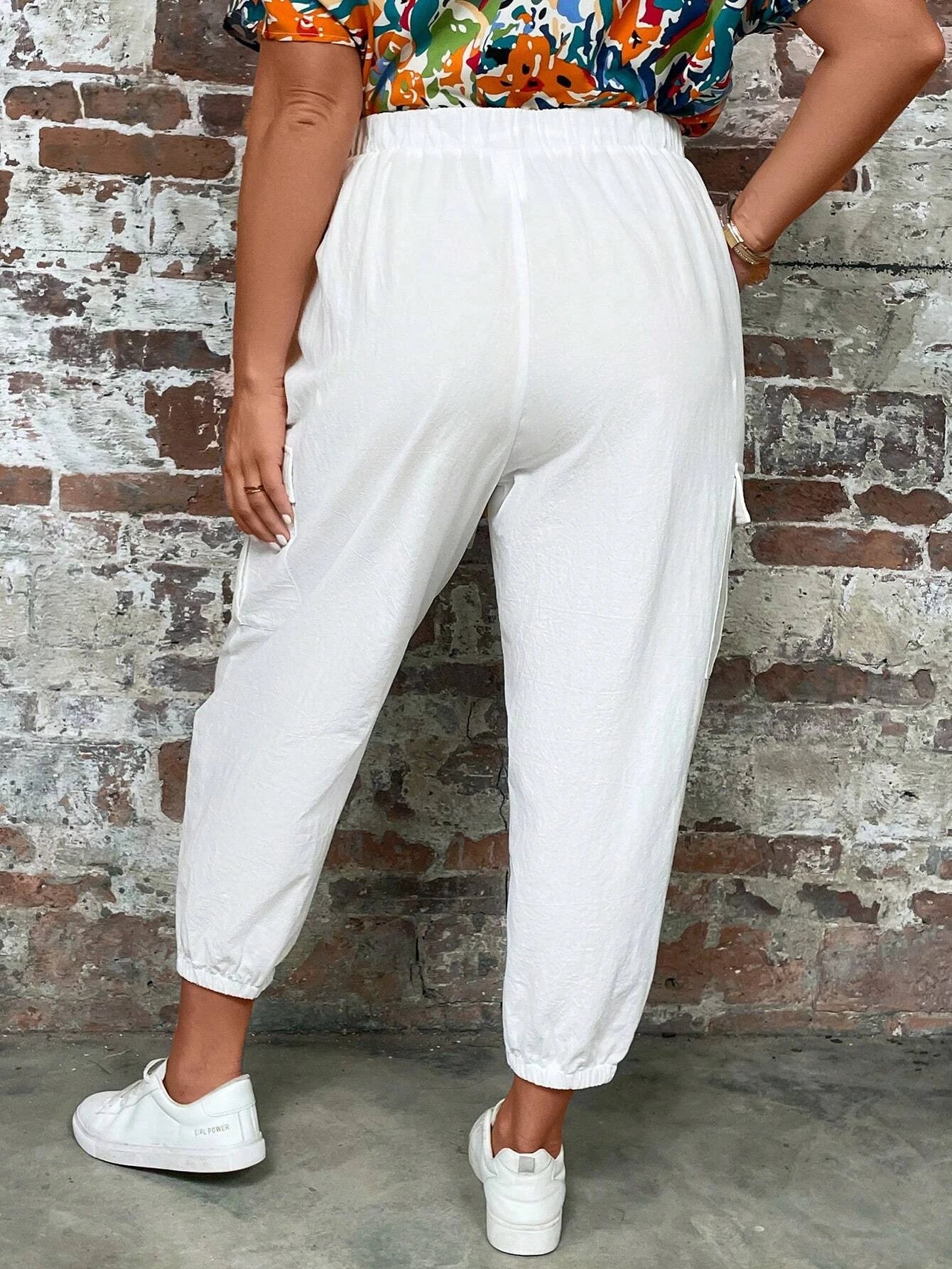 Drawstring Waist Flap Pocket Side Cargo Pants Style 2 – pocket detail close-up