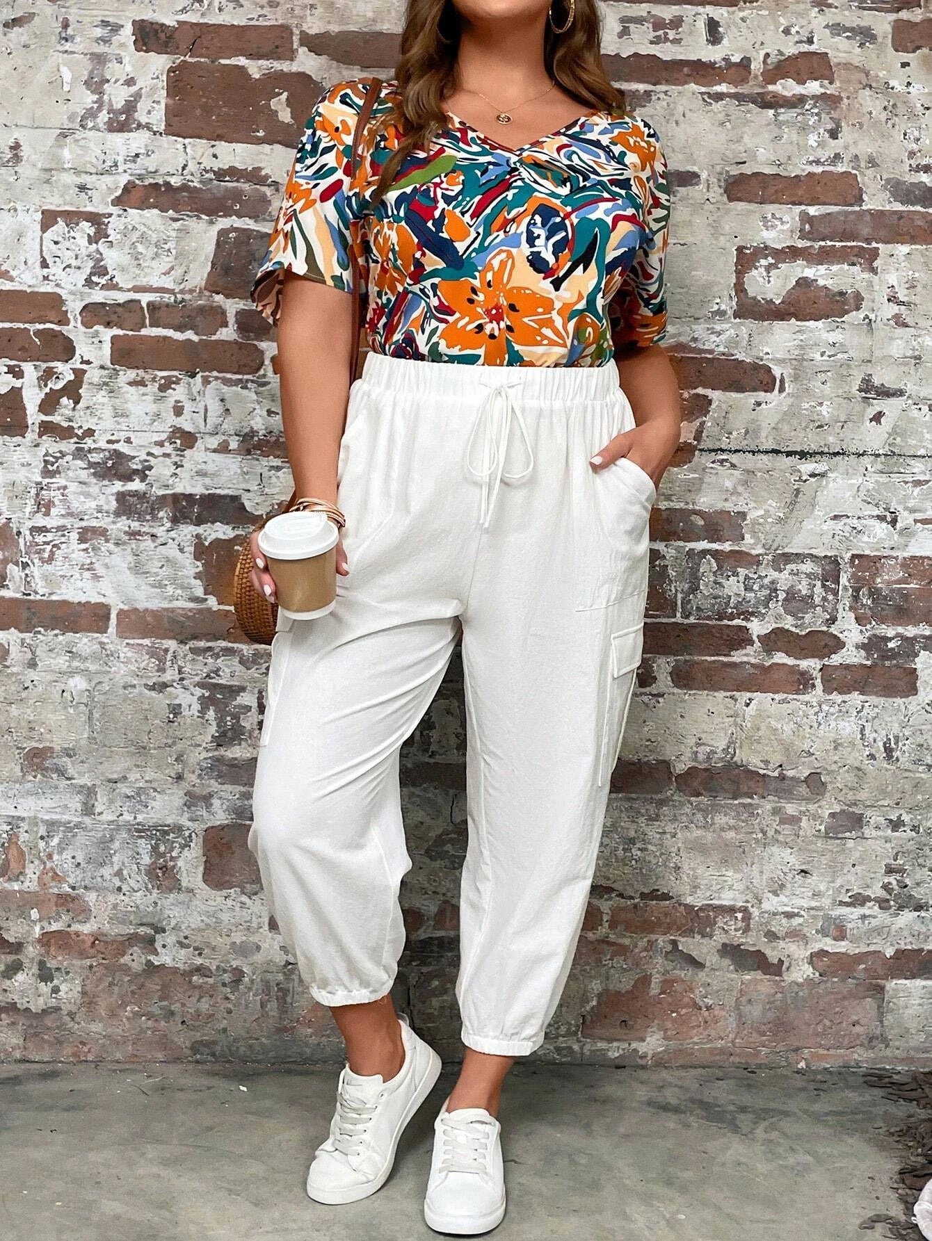 Drawstring Waist Flap Pocket Side Cargo Pants Style 2 – side profile view