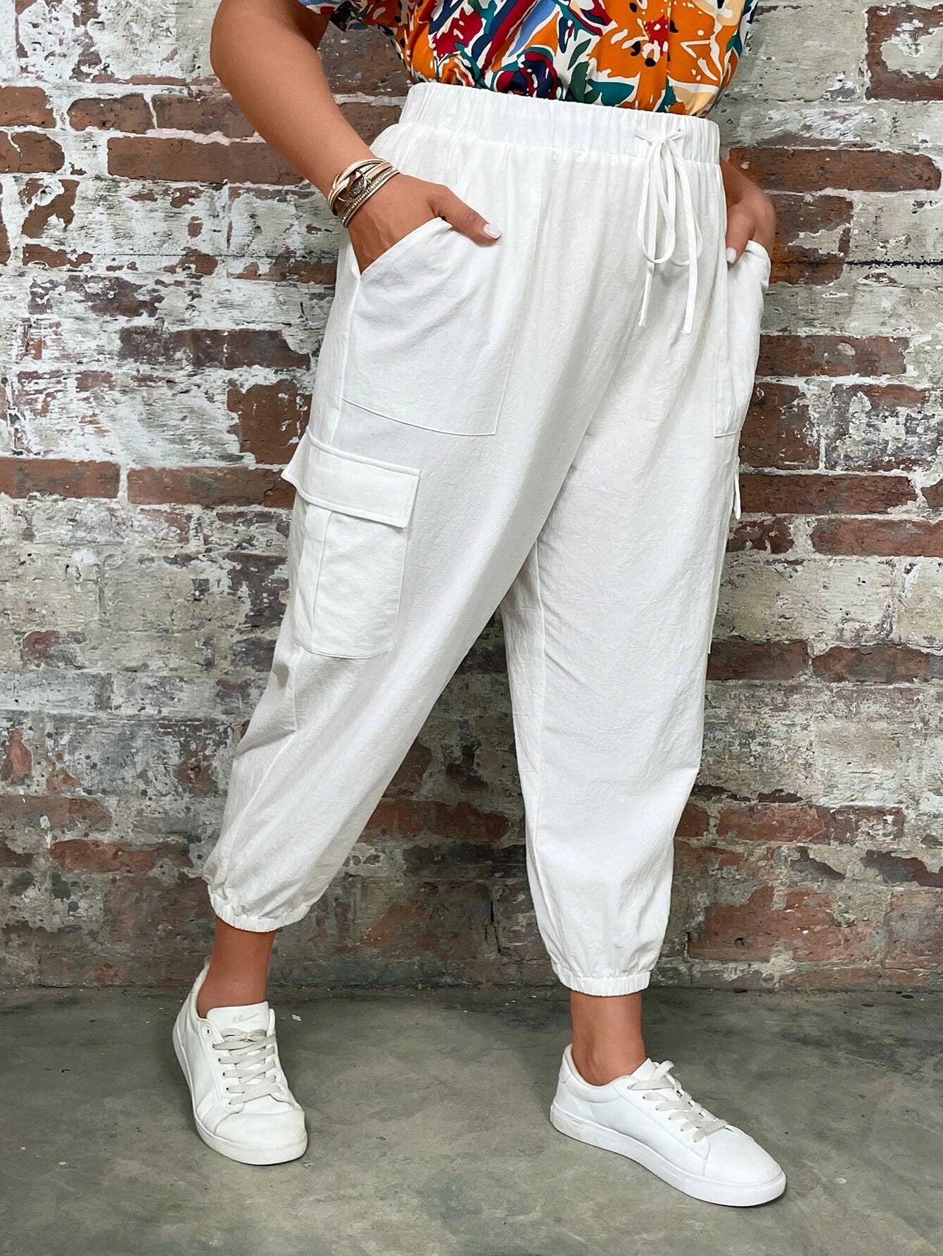Drawstring Waist Flap Pocket Side Cargo Pants Style 2 – waistband detail