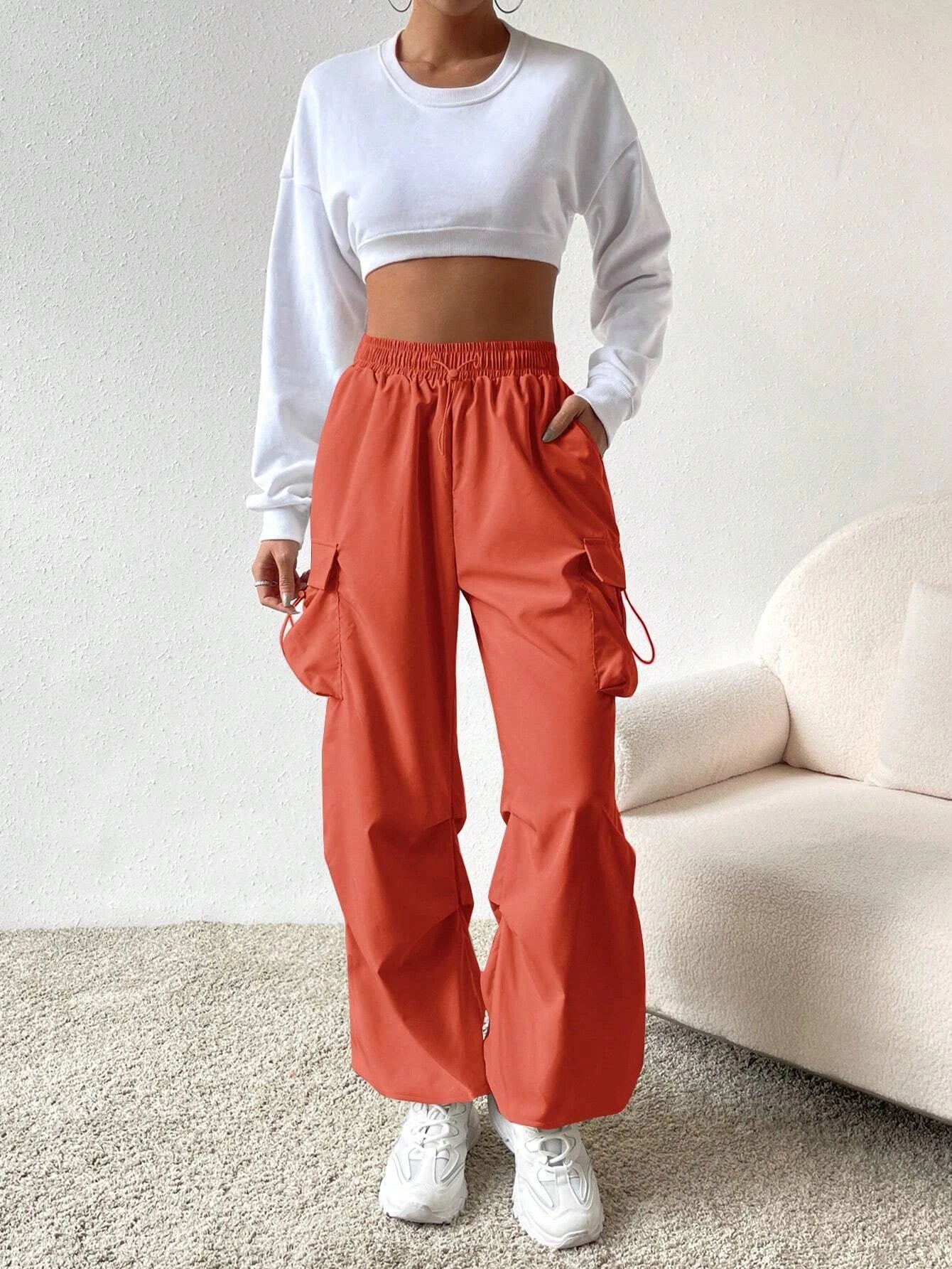 Versatile Flap Pocket Drawstring Cargo Pants – lifestyle view 44