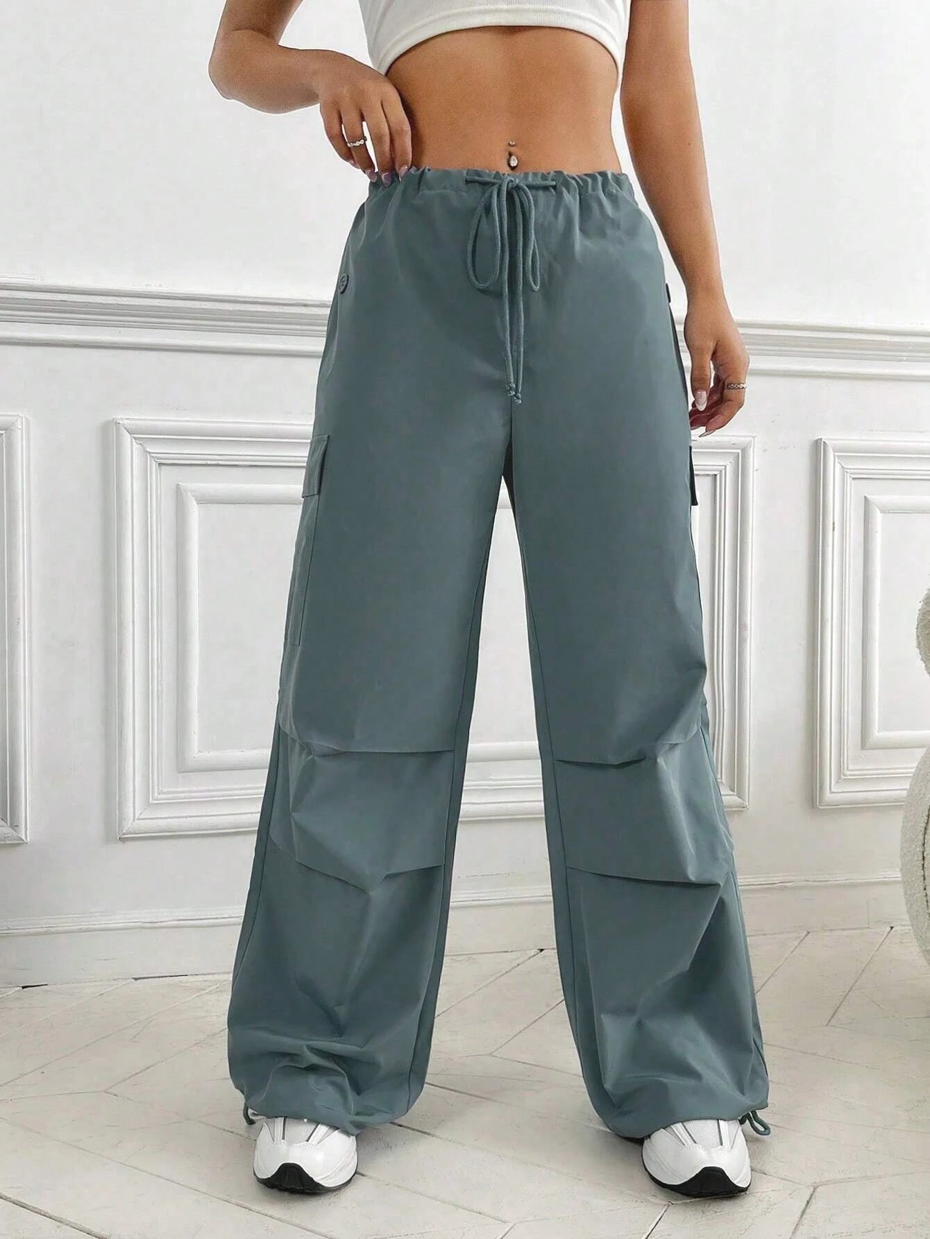 Flap Pocket Side Drawstring Waist Cargo PantsFlap Pocket Side Drawstring Waist Cargo Pants - Image 20