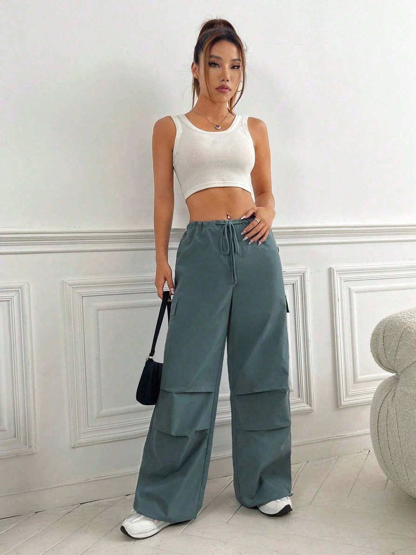 Flap Pocket Side Drawstring Waist Cargo PantsFlap Pocket Side Drawstring Waist Cargo Pants - Image 17