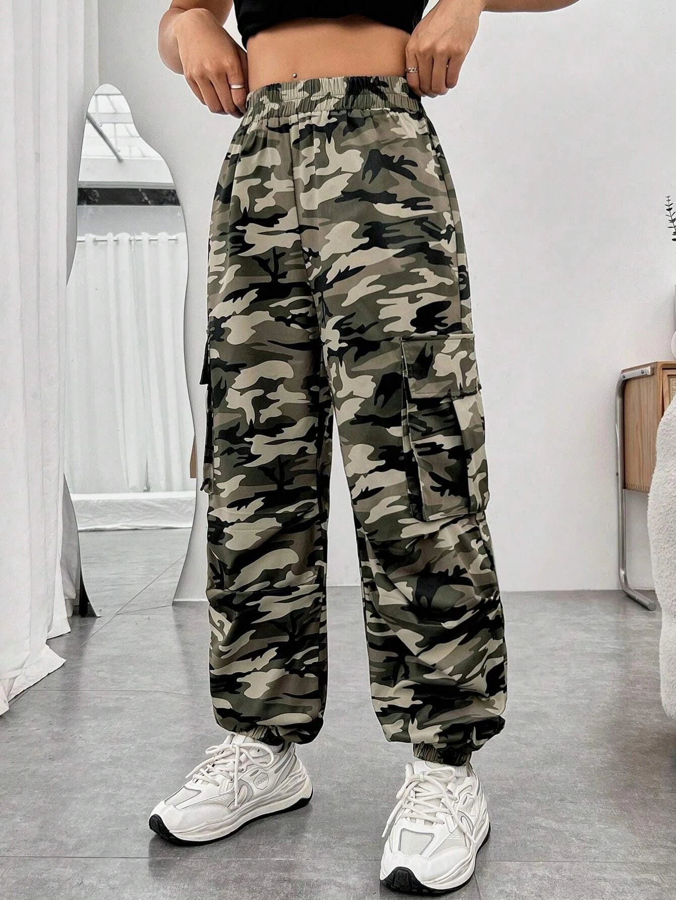 Camo Casual Printed Cargo Pants – side profile view