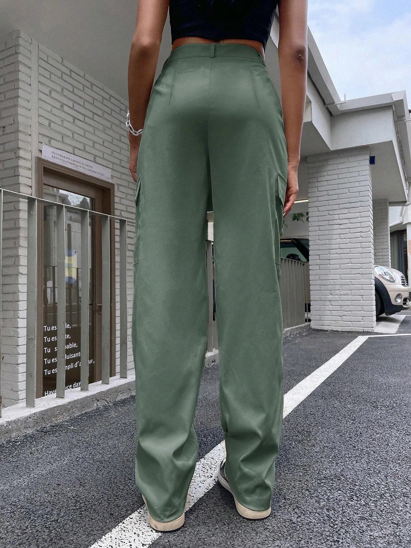 High Waist Flap Pocket Cargo Pants in Black #ts-7 – lifestyle view 11