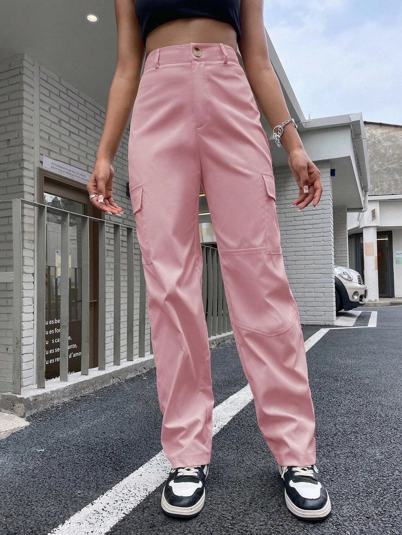 High Waist Flap Pocket Cargo Pants in Black #ts-7 – lifestyle view 15