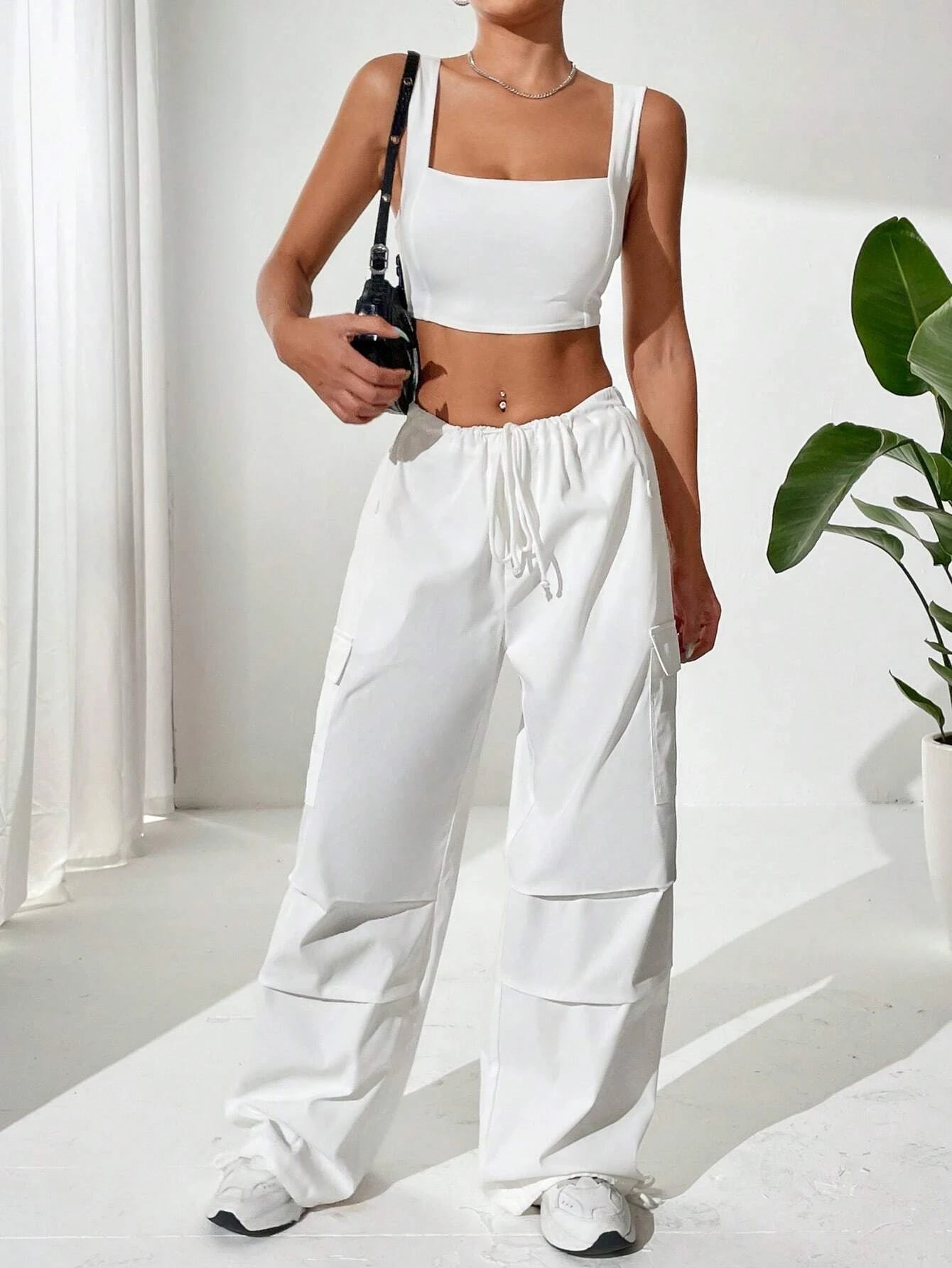 Top And Drawstring Cargo Pants – full length outfit view