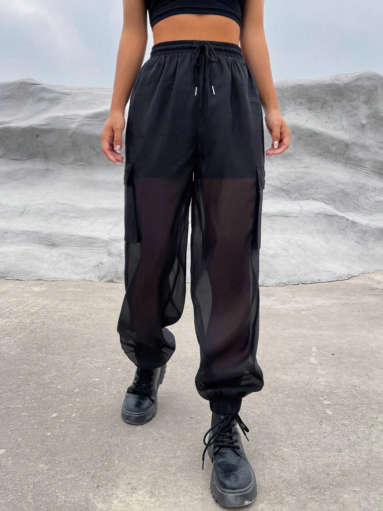 Flap Pocket Side Drawstring Cargo Pants Style 2 – pocket detail close-up