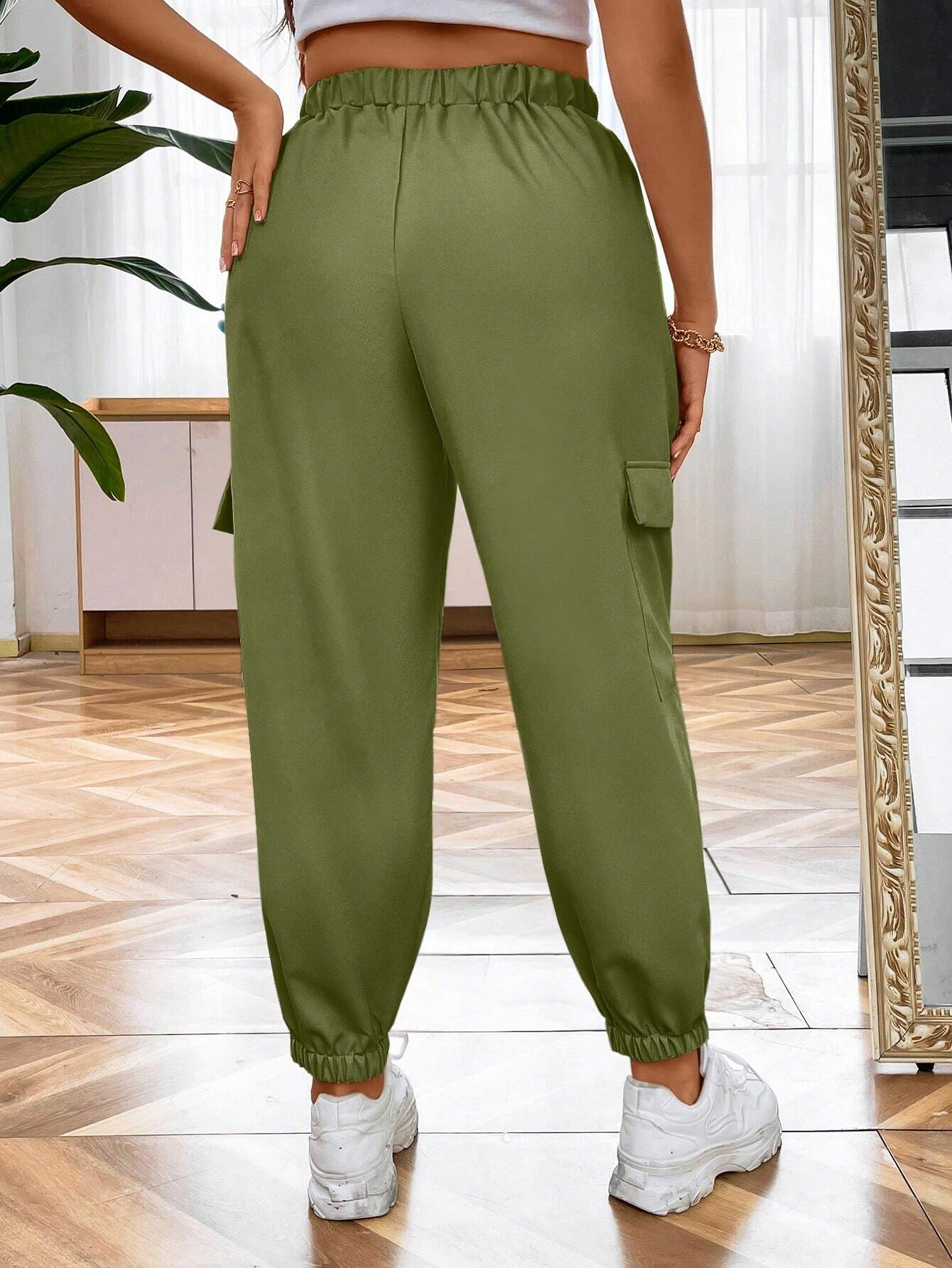 Flap Pocket Side Tie Front Cargo Pants – waistband detail
