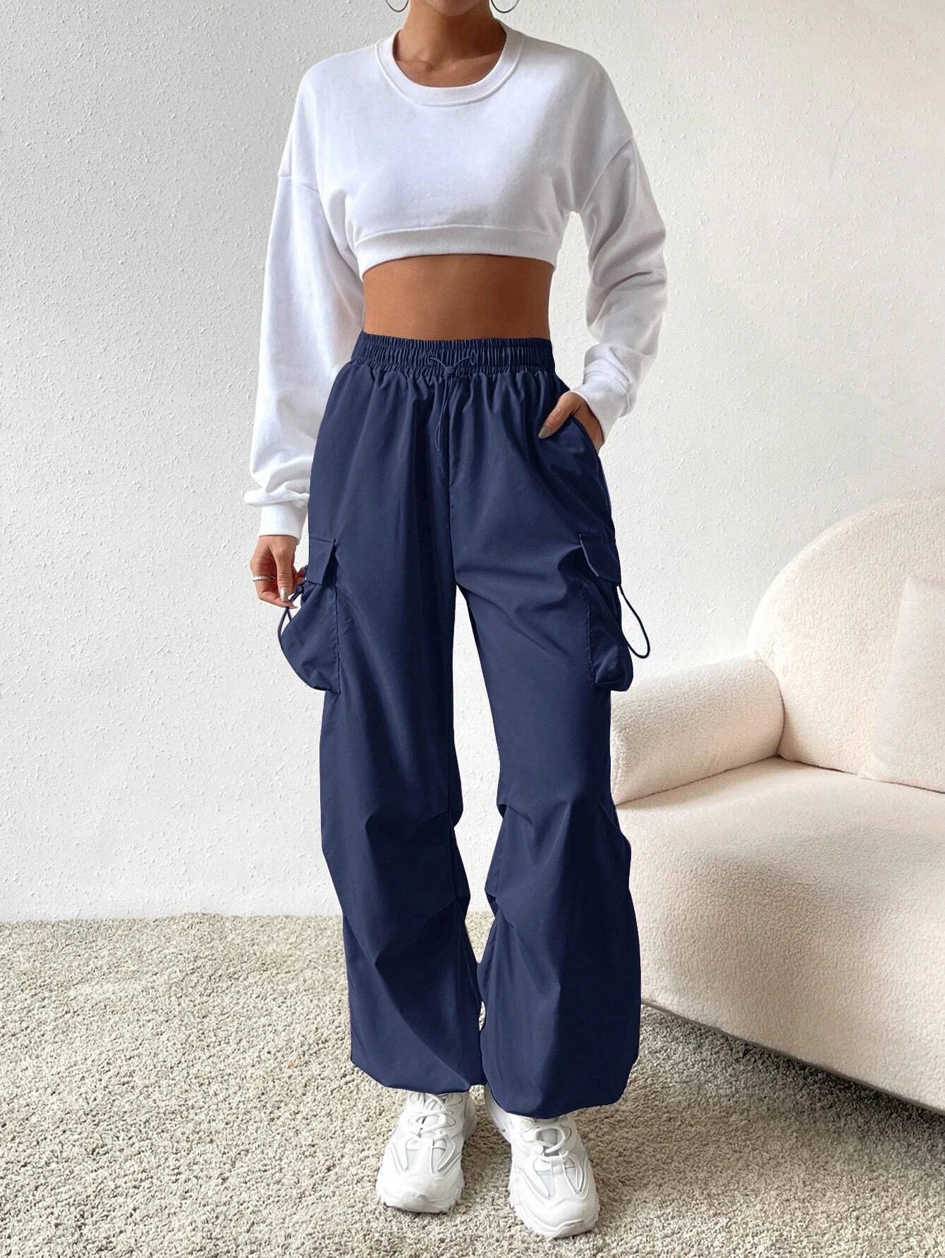 Versatile Flap Pocket Drawstring Cargo Pants – lifestyle view 48