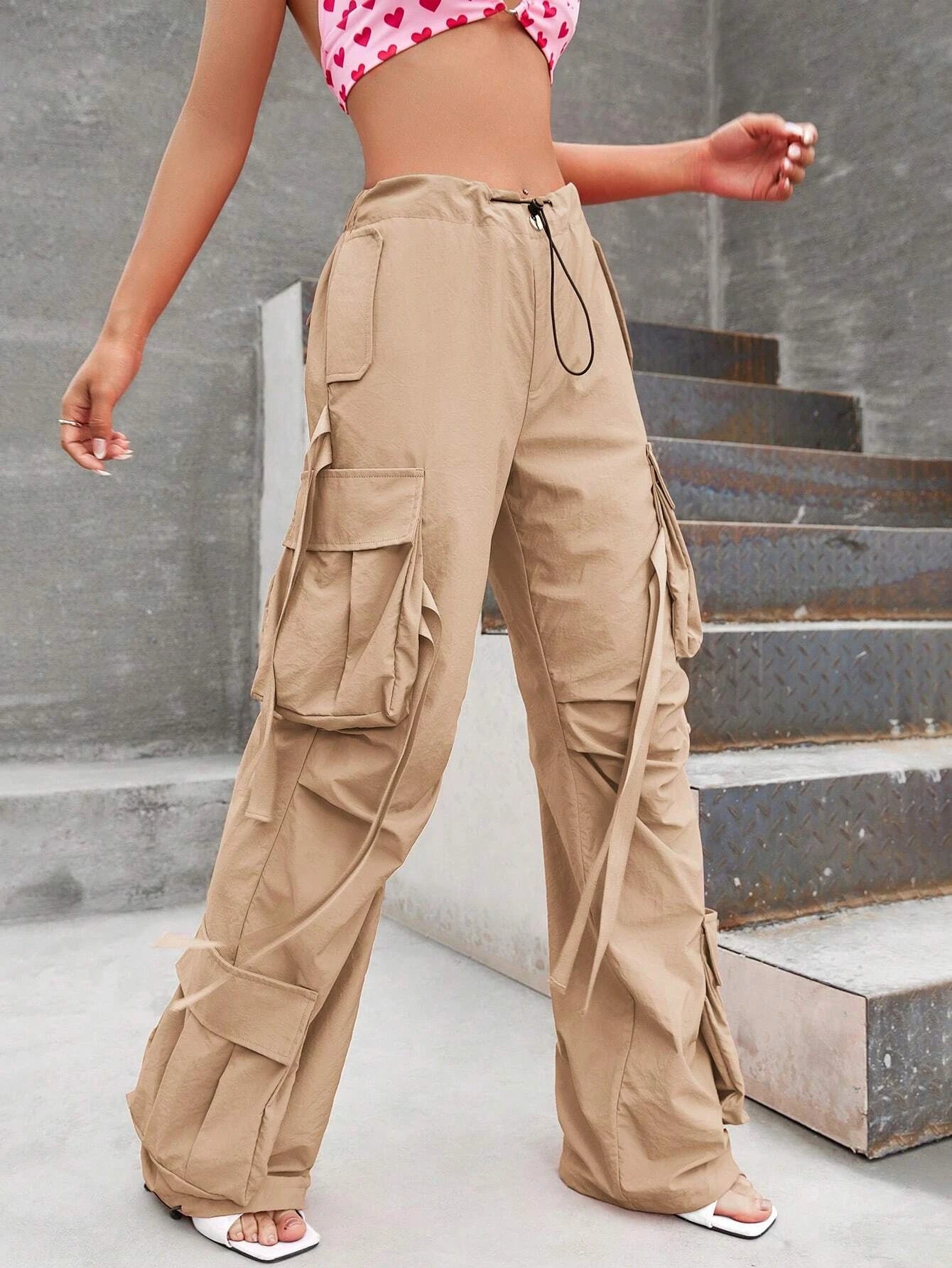 Flap Pocket Side Cargo Pants in Black #s-24 – fabric detail close-up