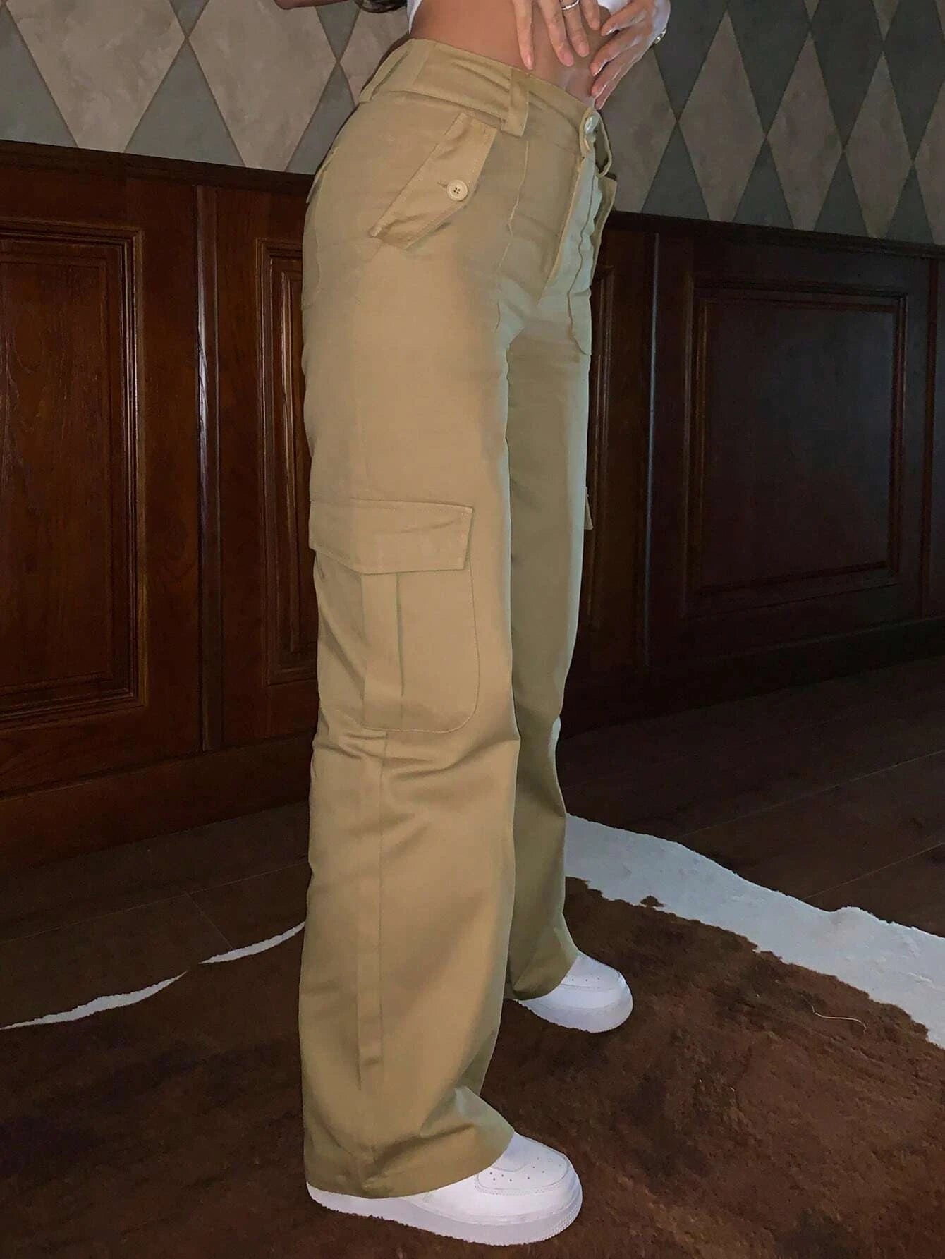 Solid Colored Flap Pocket Cargo Pants Style 2 – side profile view