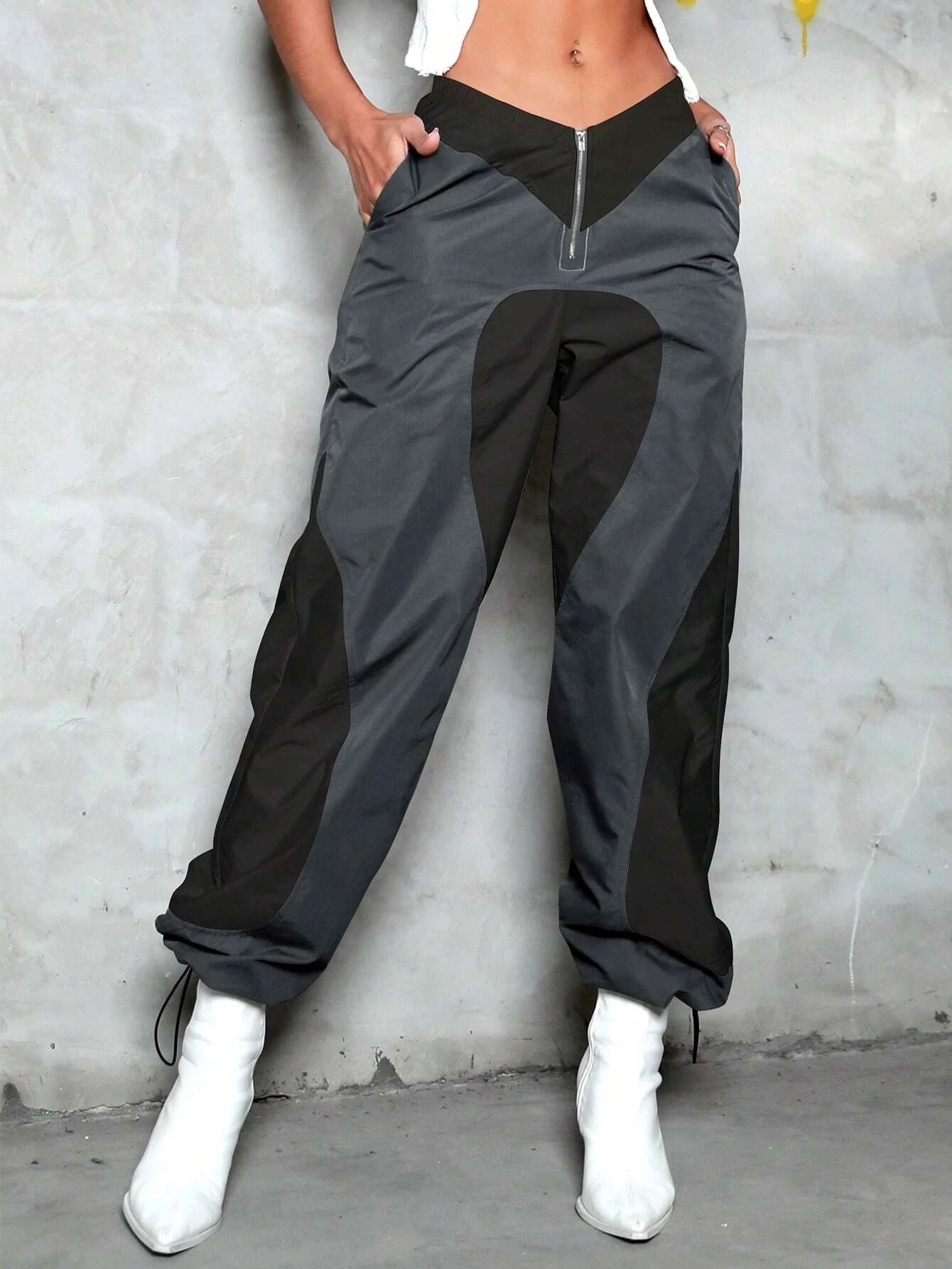 Two Tone Slant Pocket Drawstring Cargo Pants – lifestyle view 13