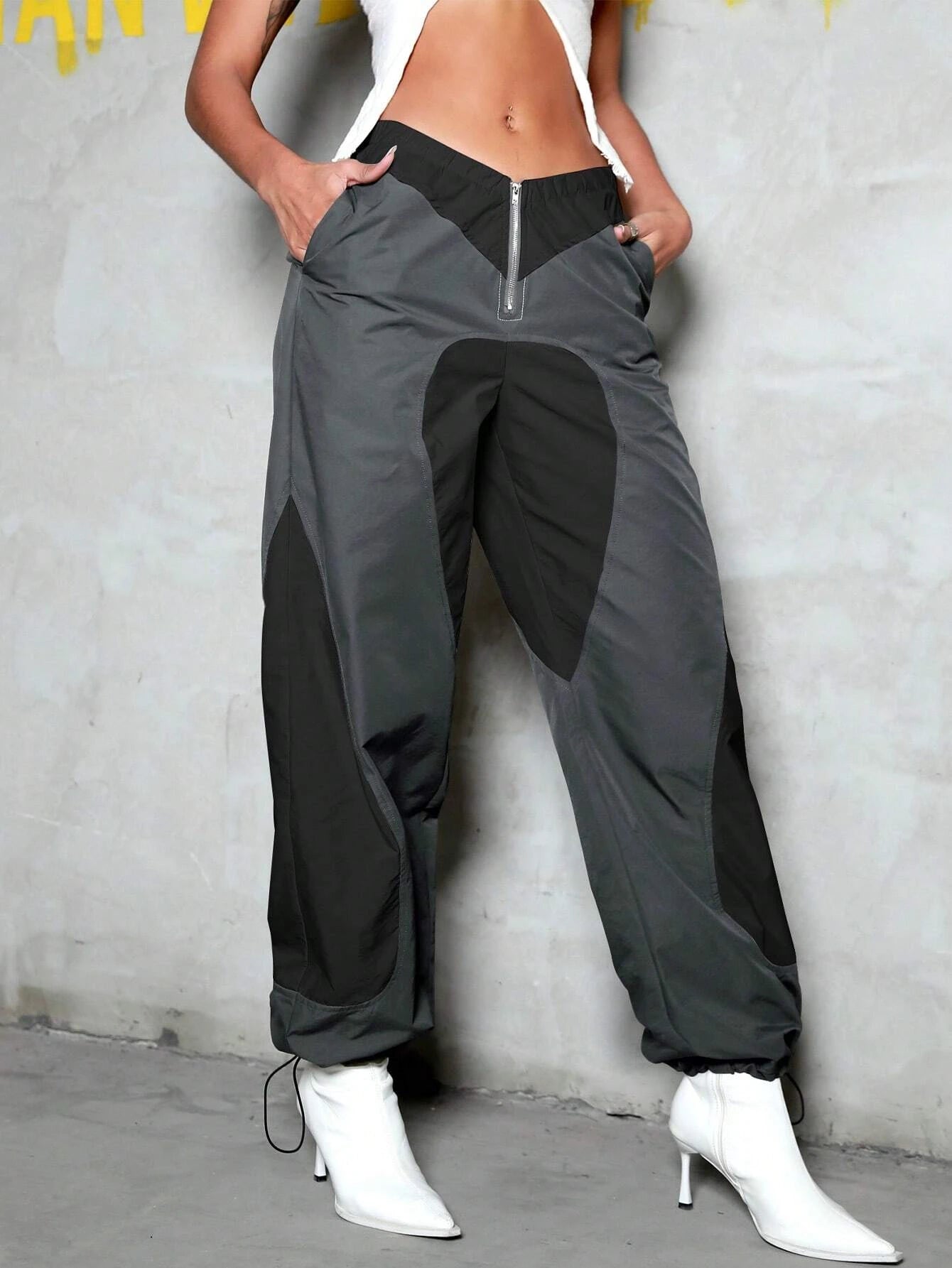 Two Tone Slant Pocket Drawstring Cargo Pants