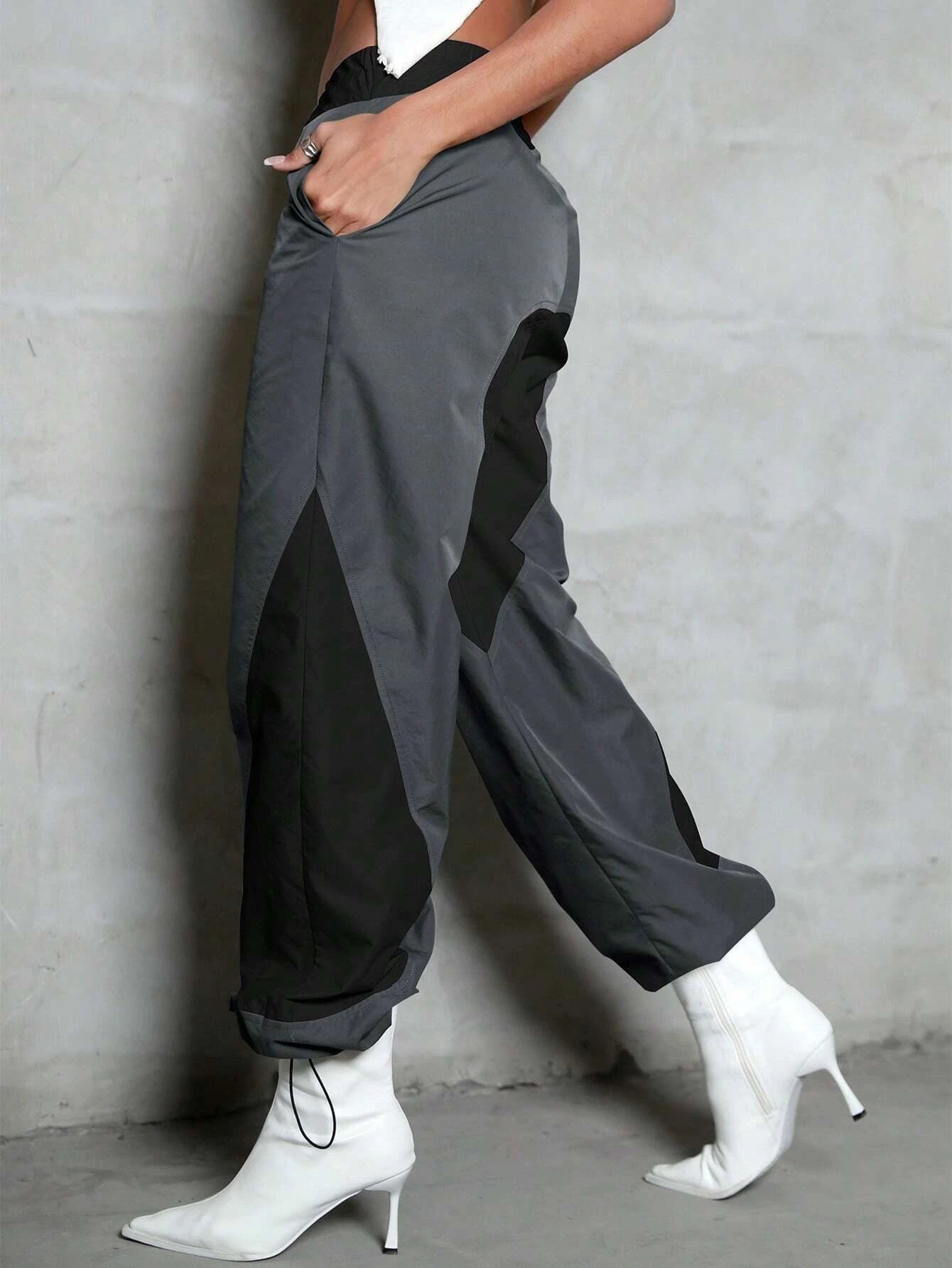 Two Tone Slant Pocket Drawstring Cargo Pants
