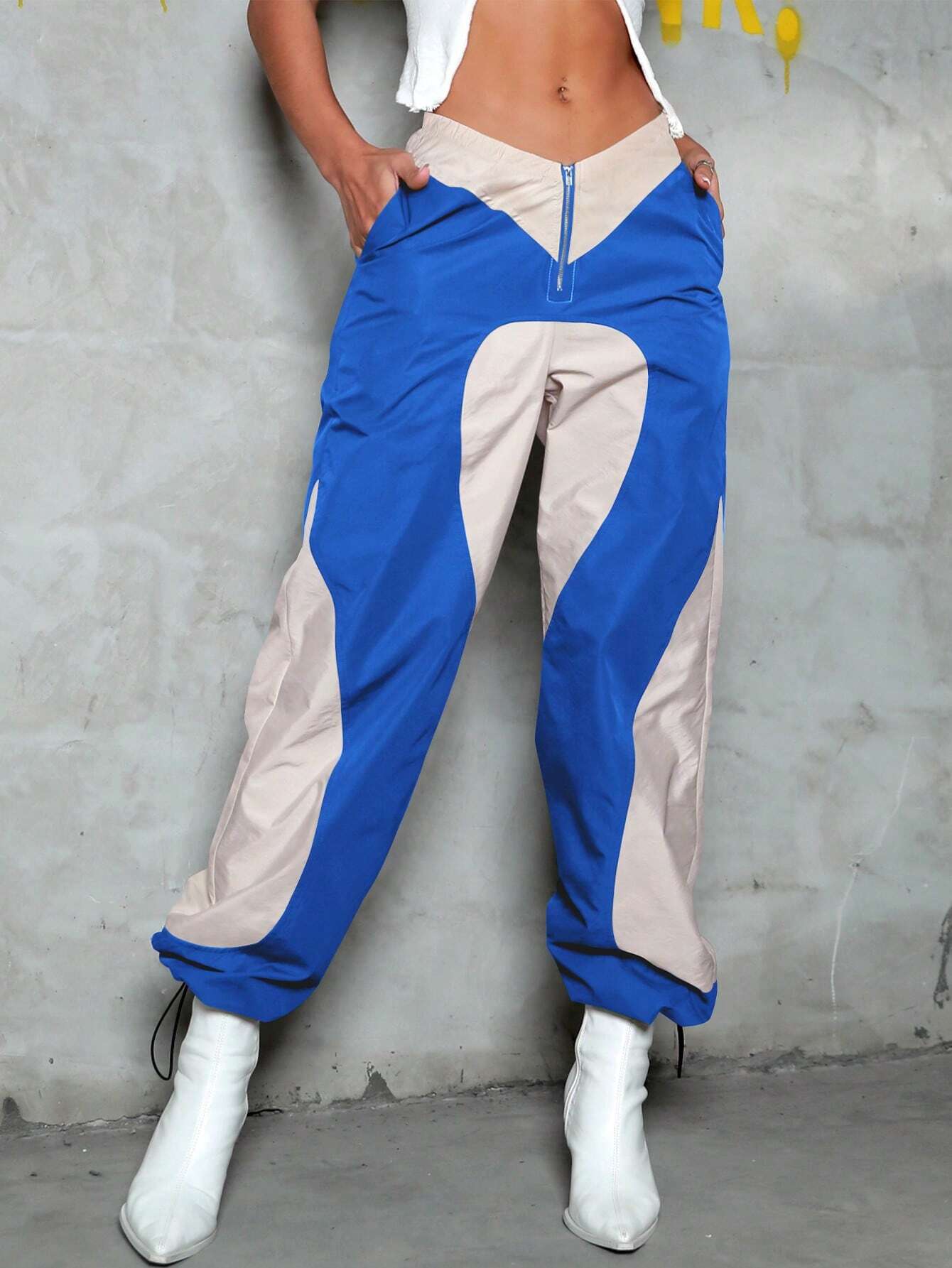 Two Tone Slant Pocket Drawstring Cargo Pants