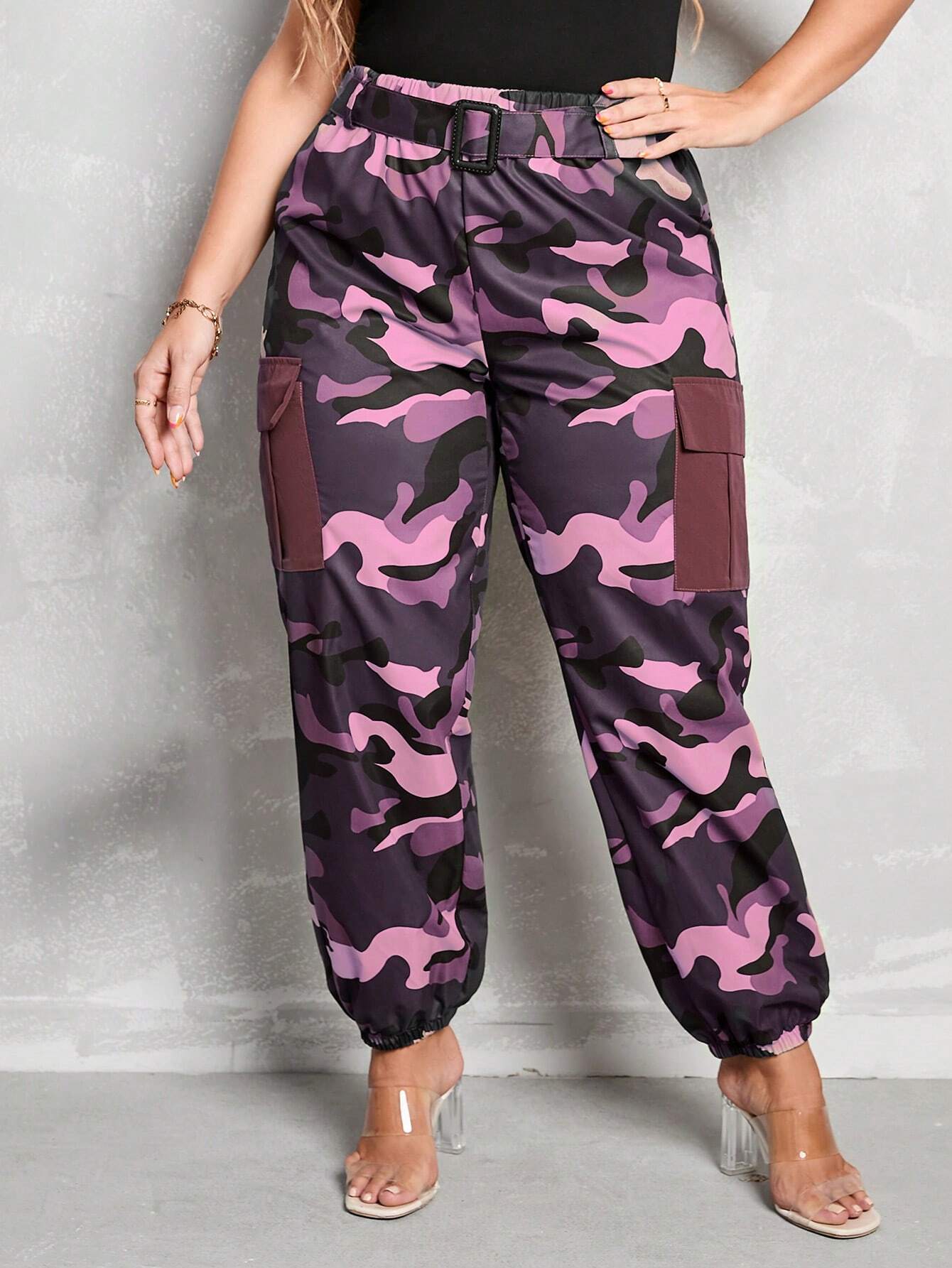 Camo Print Flap Pocket Cargo Pants – lifestyle view 14