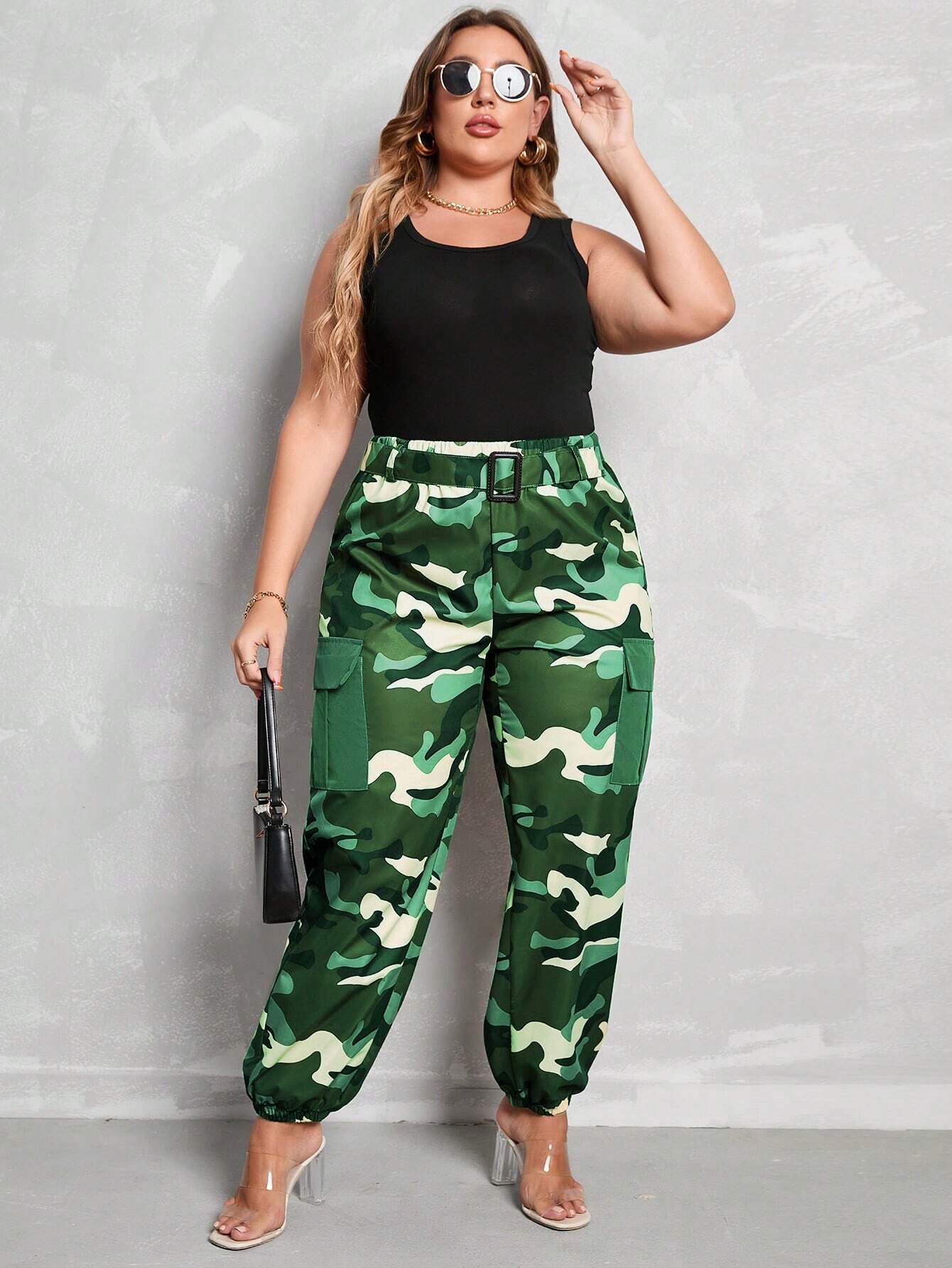 Camo Print Flap Pocket Cargo Pants – styled outfit view