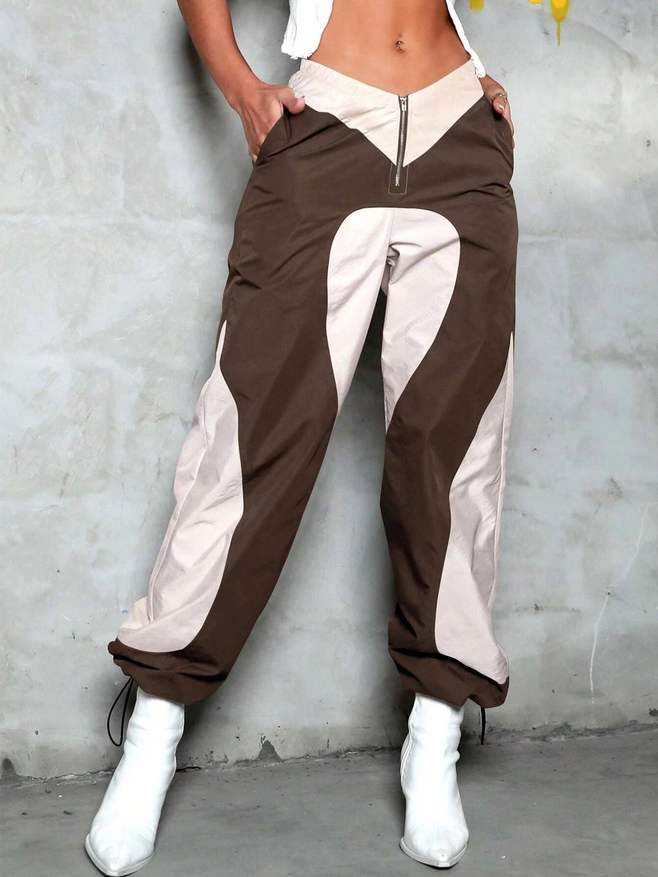 Two Tone Slant Pocket Drawstring Cargo Pants