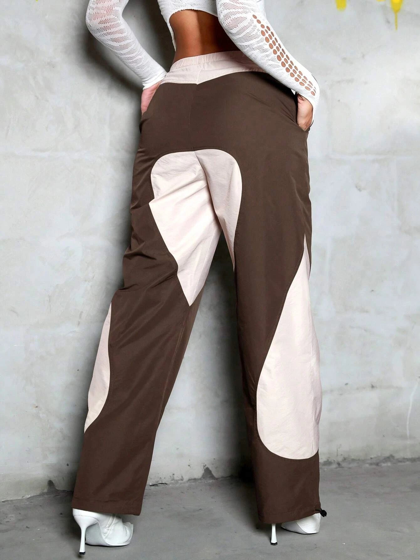 Two Tone Slant Pocket Drawstring Cargo Pants