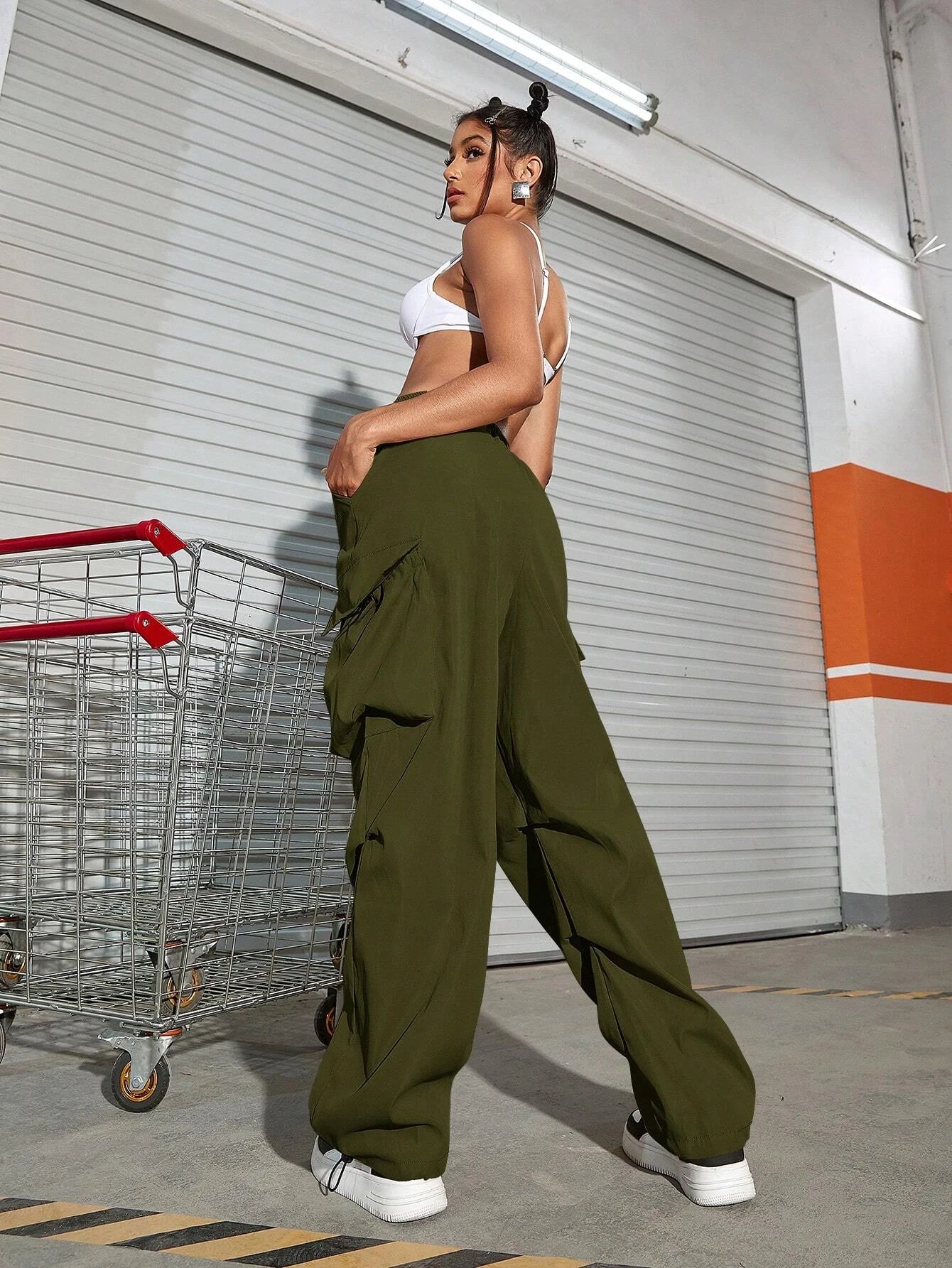 Drawstring Flap Pocket Parachute Cargo Pant – lifestyle view 13